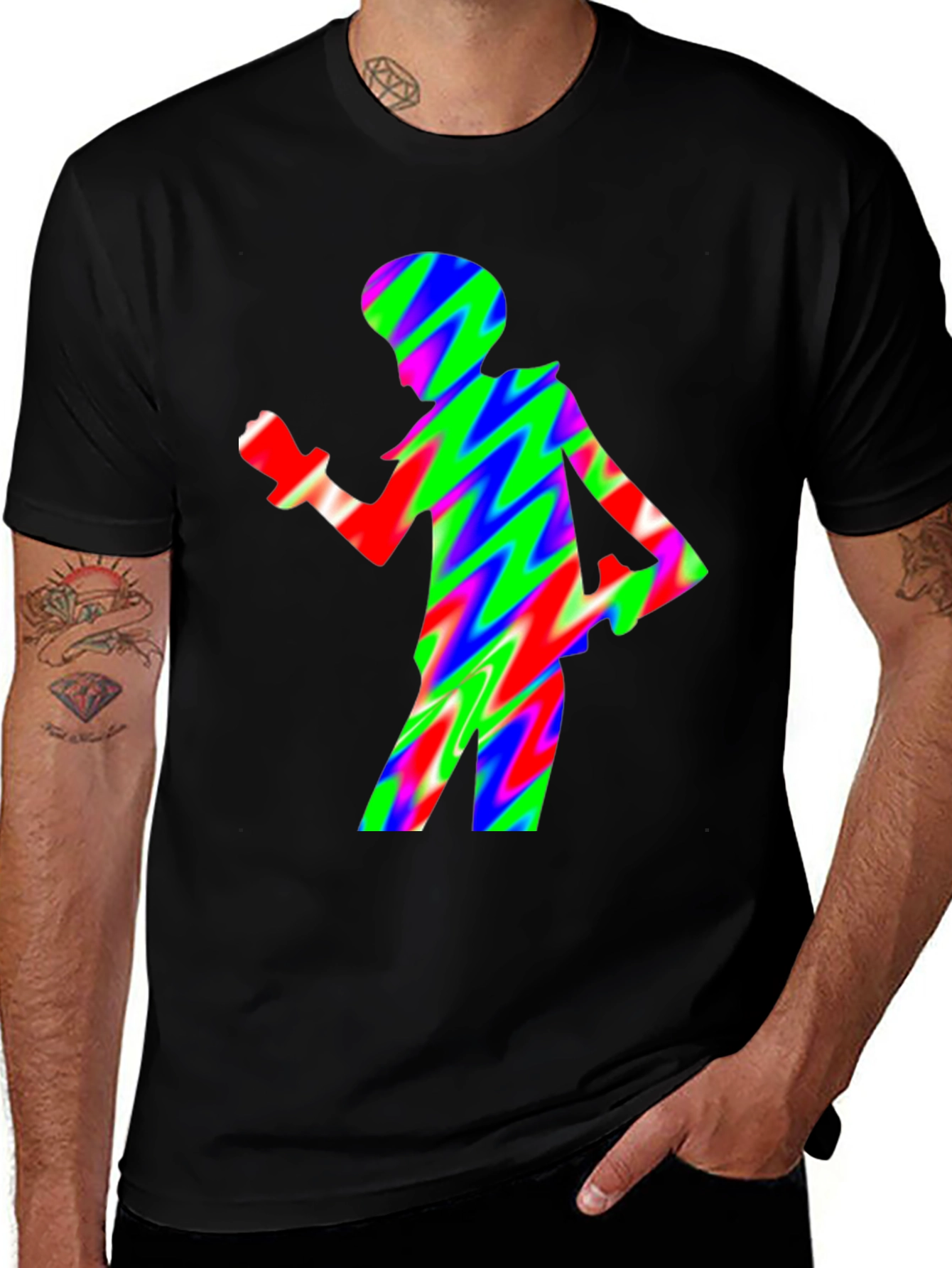 Variant 6 of Psychedelic Retro Figure Graphic Black T-Shirt
