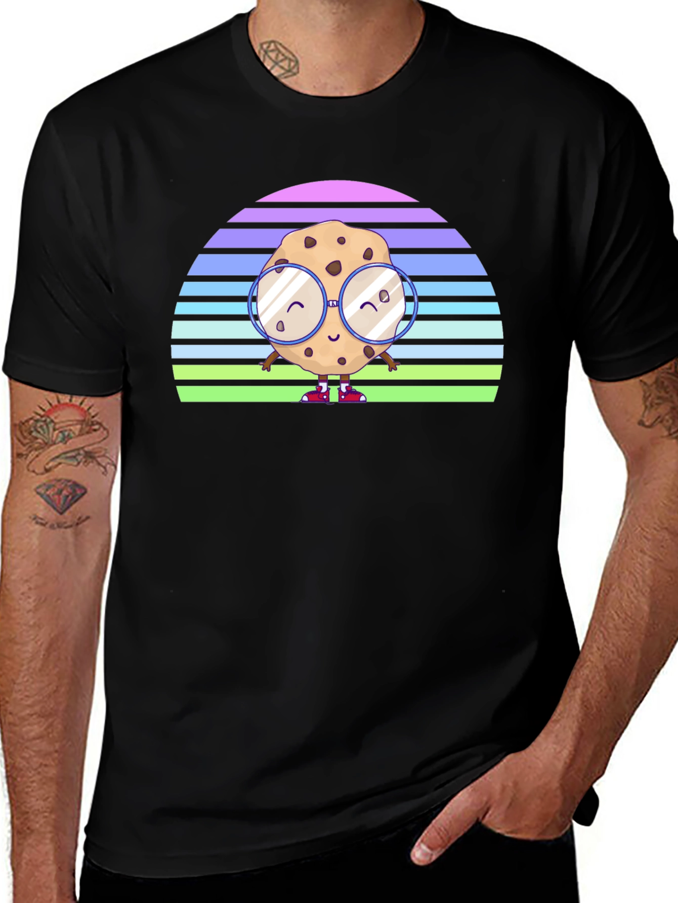 Black Retro Cookie with Glasses Black T-Shirt main image