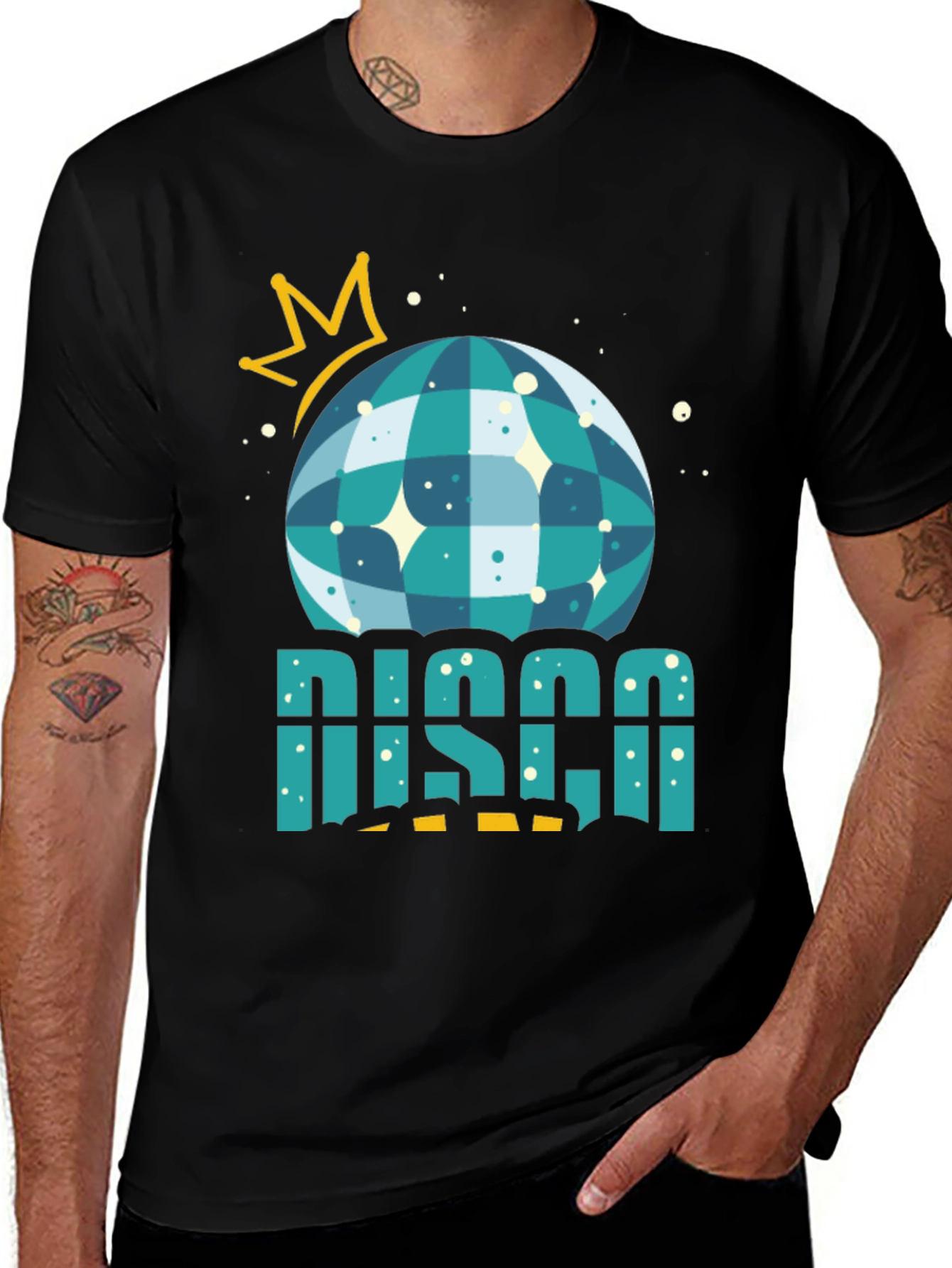 Variant 17 of Disco Ball Crown Graphic Tee - Black T-Shirt