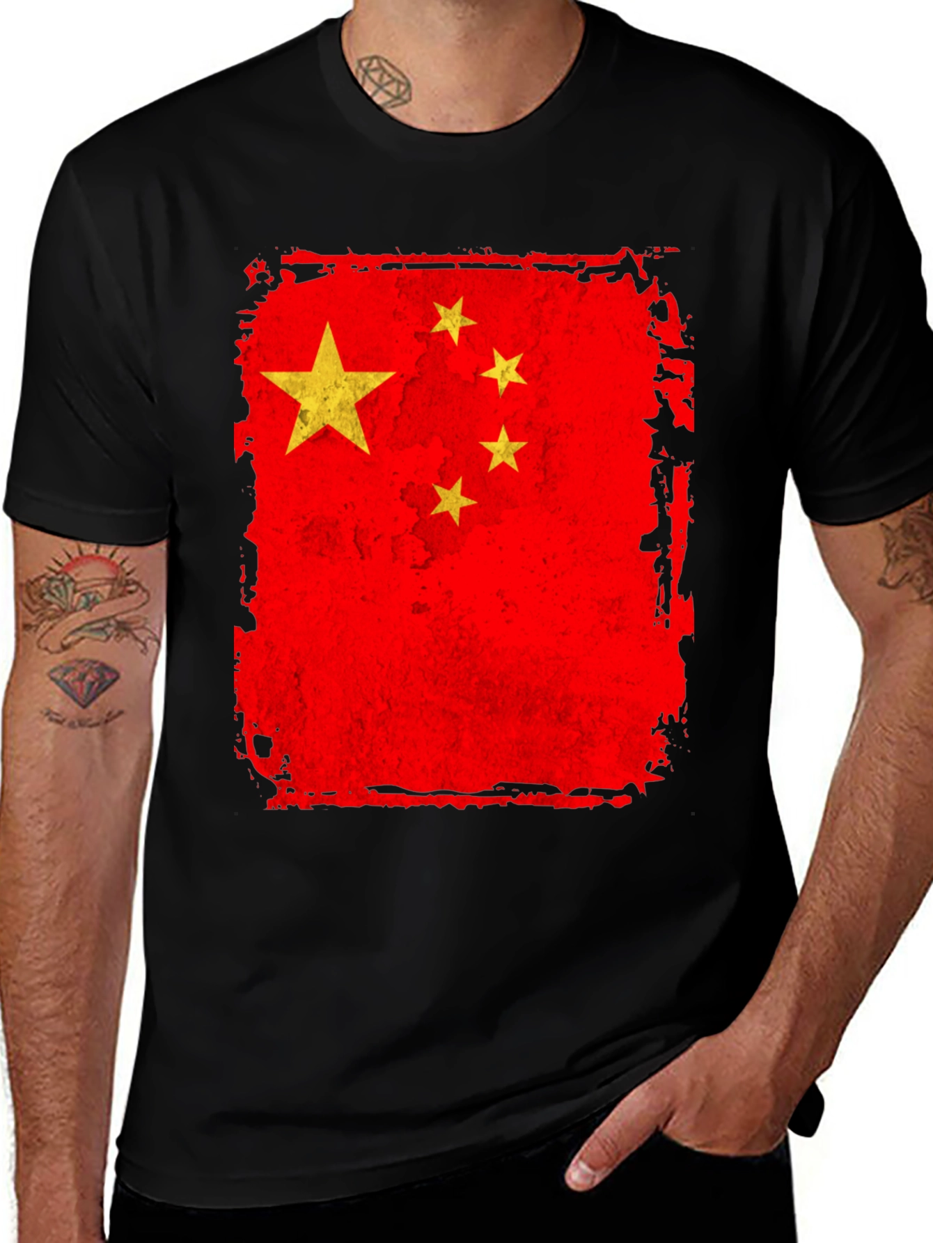 China Flag Graphic T-Shirt - Distressed Design