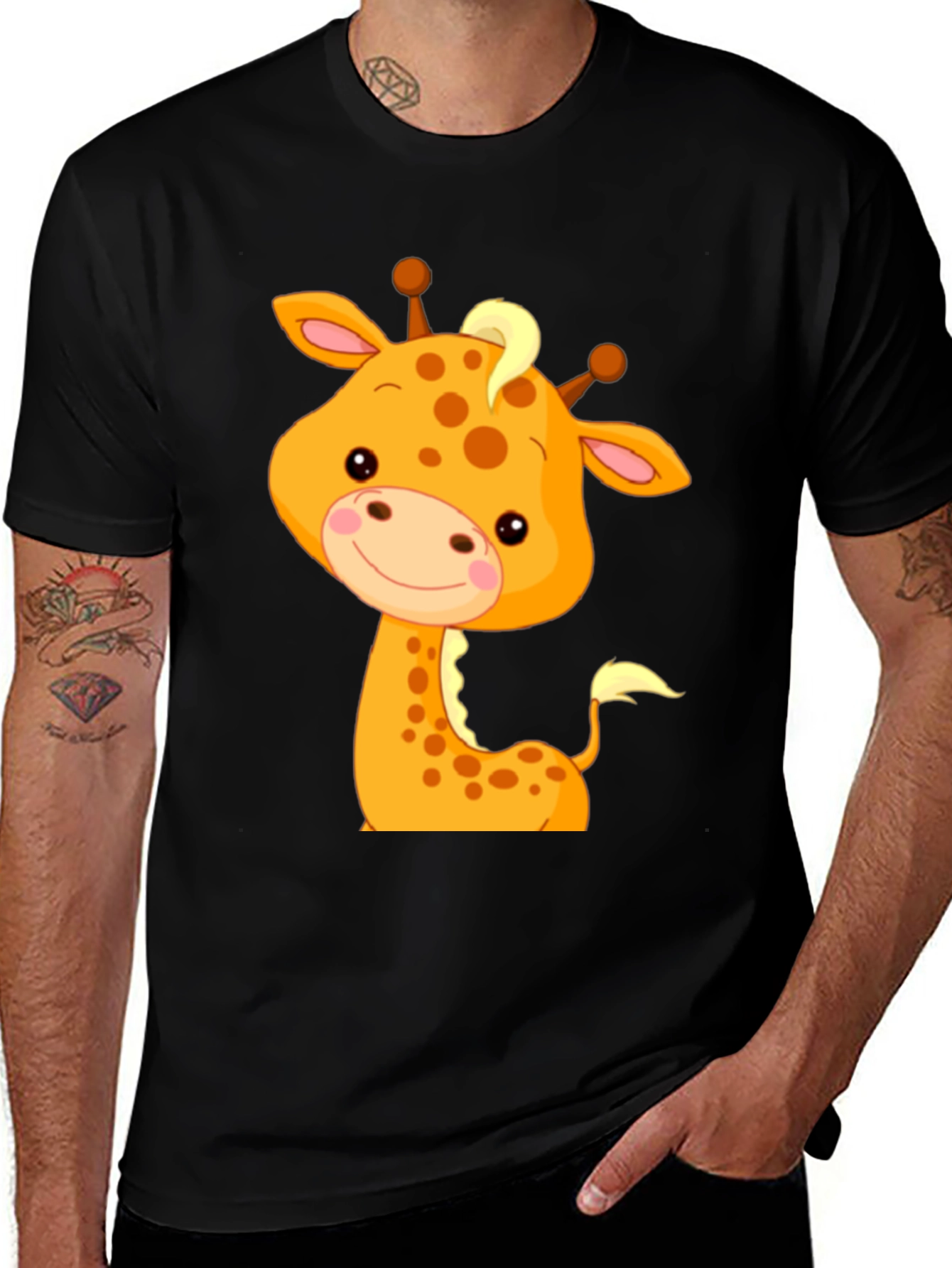 Variant 29 of Cute Giraffe Graphic Tee - Trendy Black T-Shirt