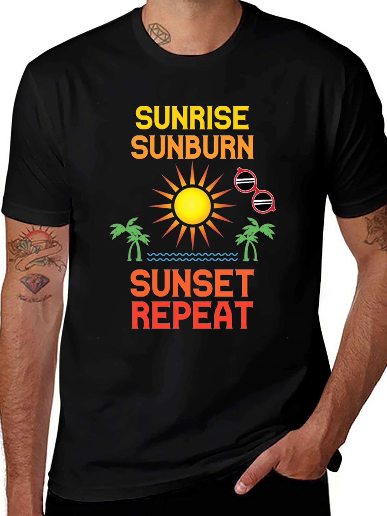 Variant 5 of Sunrise Sunburn Sunset Repeat Black T-Shirt