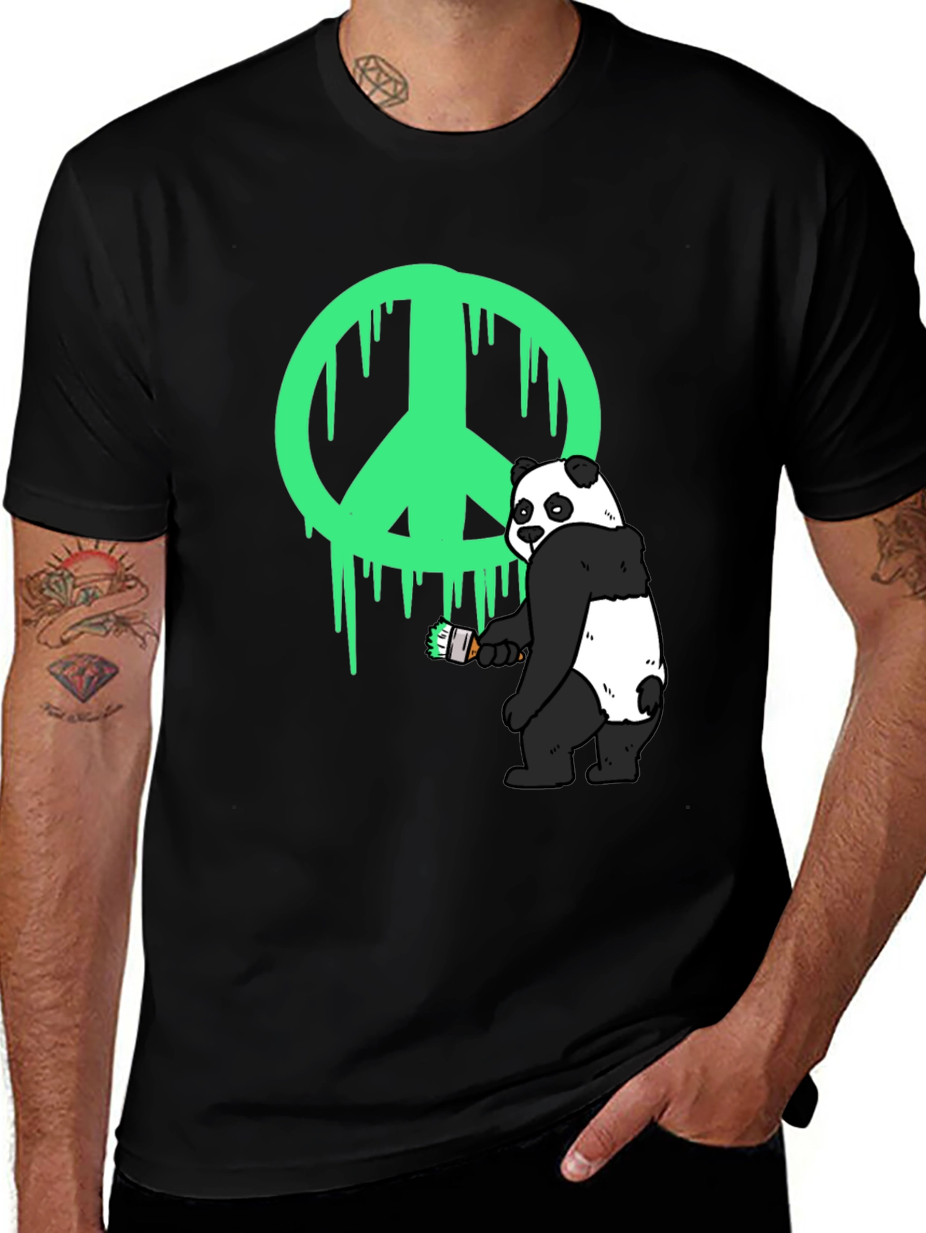 Variant 10 of Panda Peace Sign Graphic Tee - Black