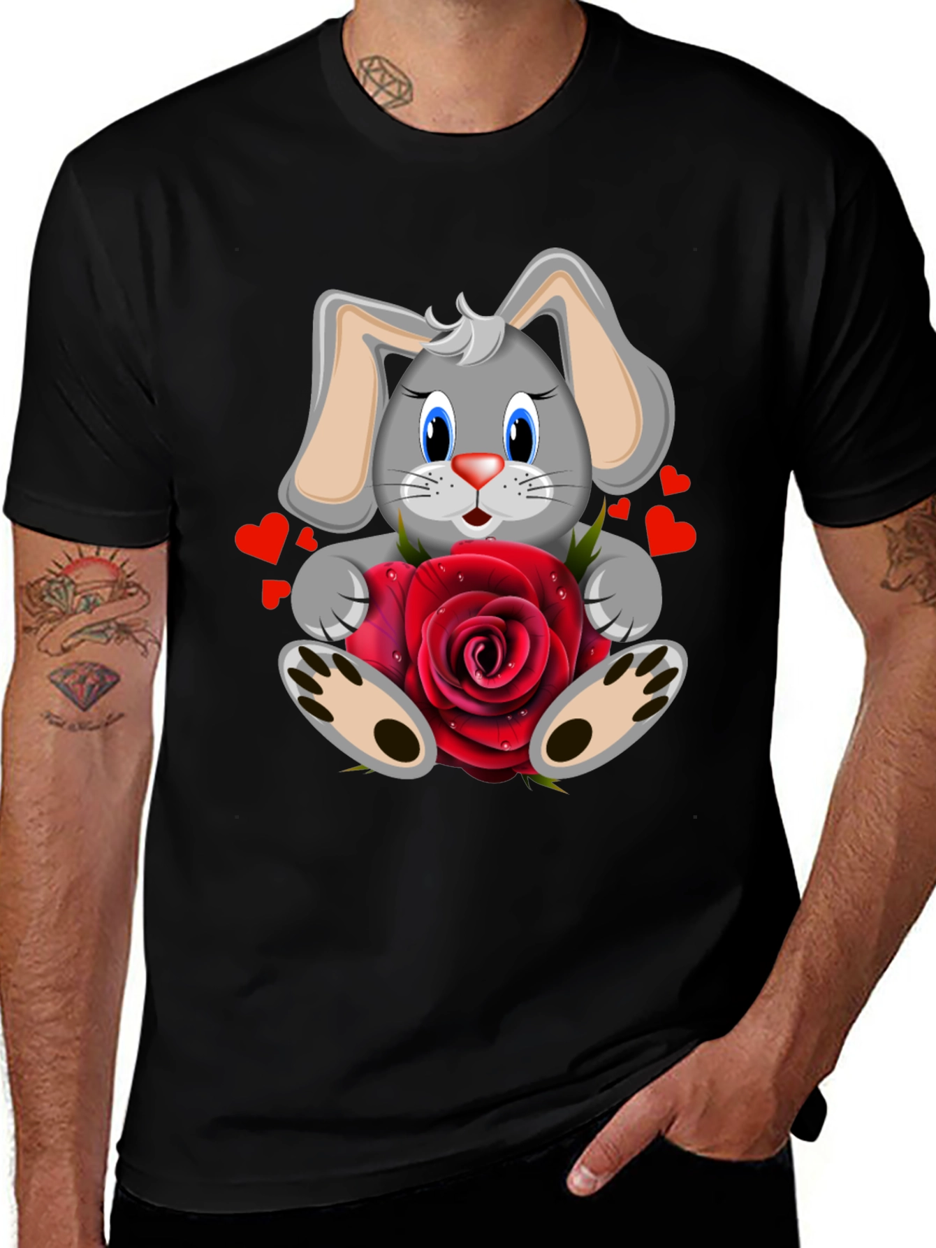Variant 12 of Cute Bunny with Rose Graphic T-Shirt - Valentine's Day Gift