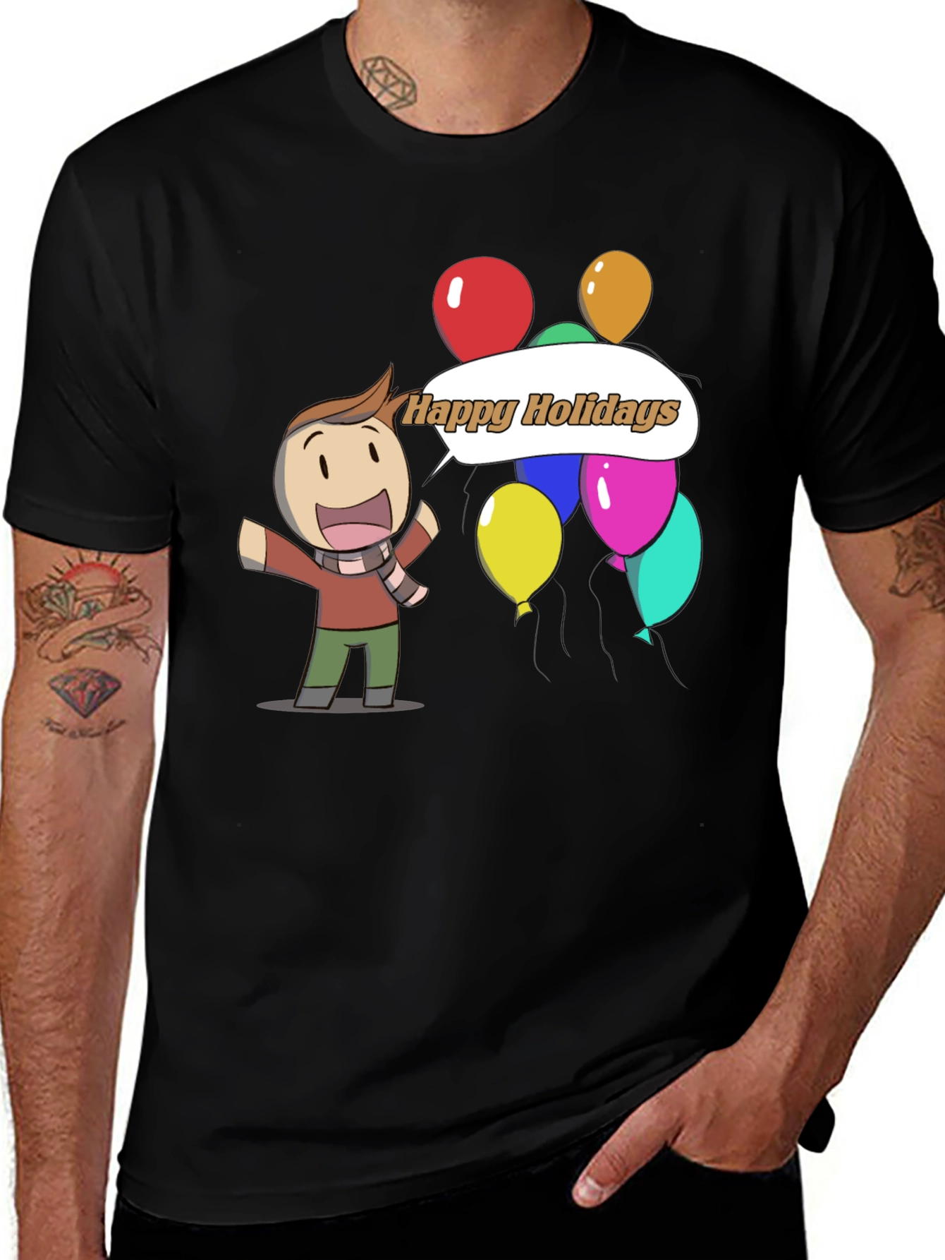 Happy Holidays Graphic Tee, Festive Cartoon Shirt