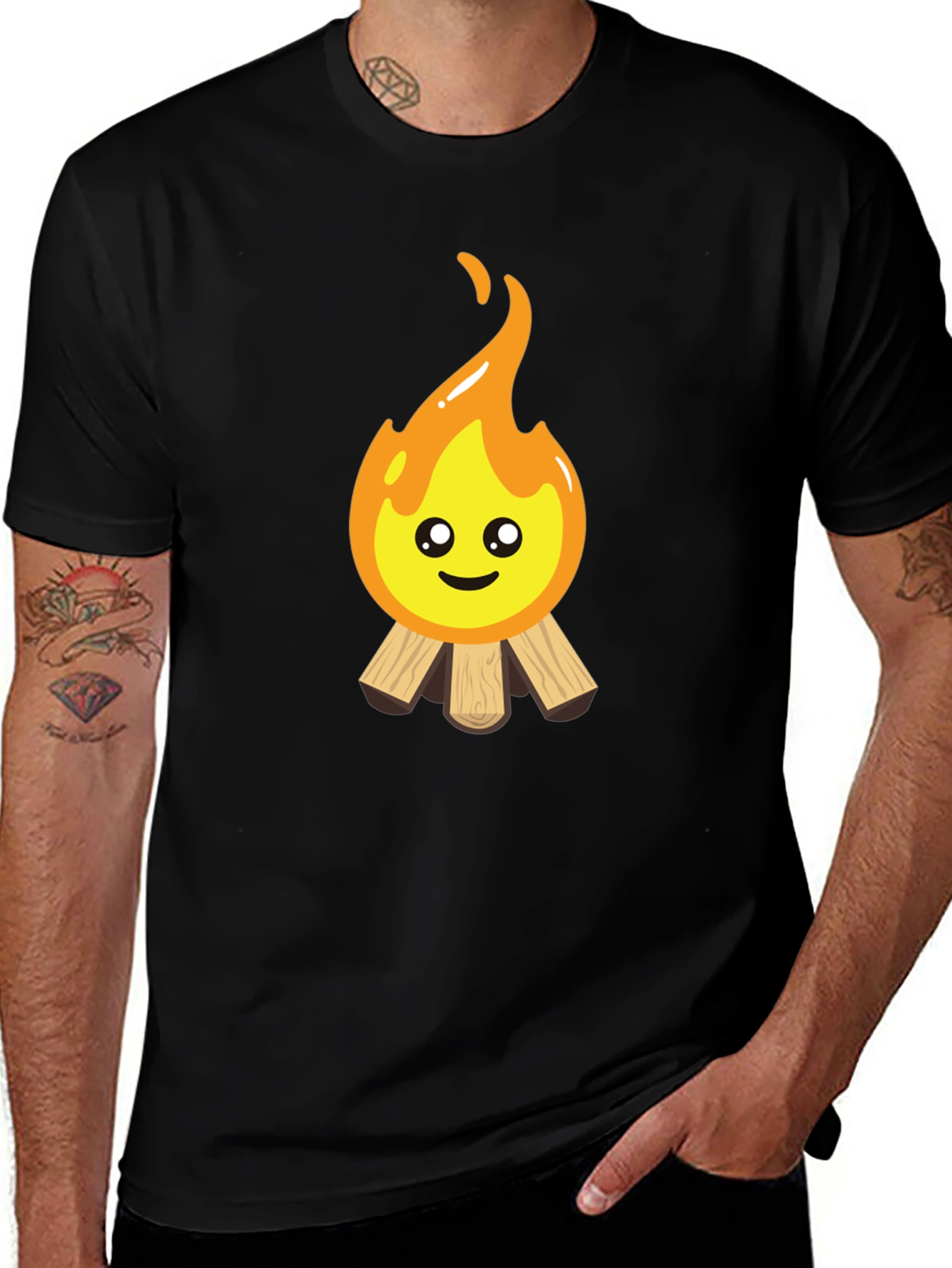 Variant 15 of Cute Campfire Graphic Tee - Black Cotton Blend