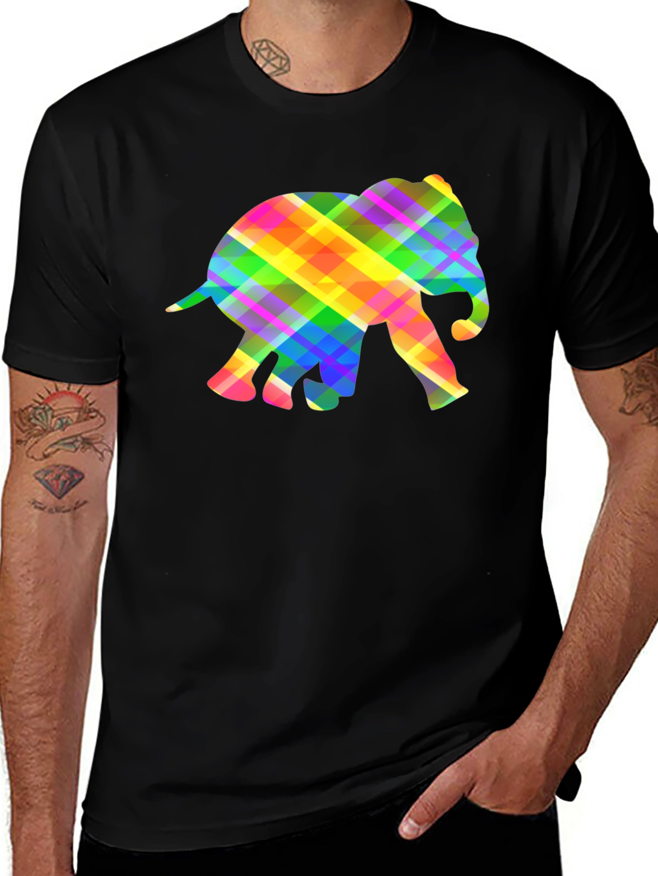 Variant 23 of Rainbow Plaid Elephant Graphic T-Shirt