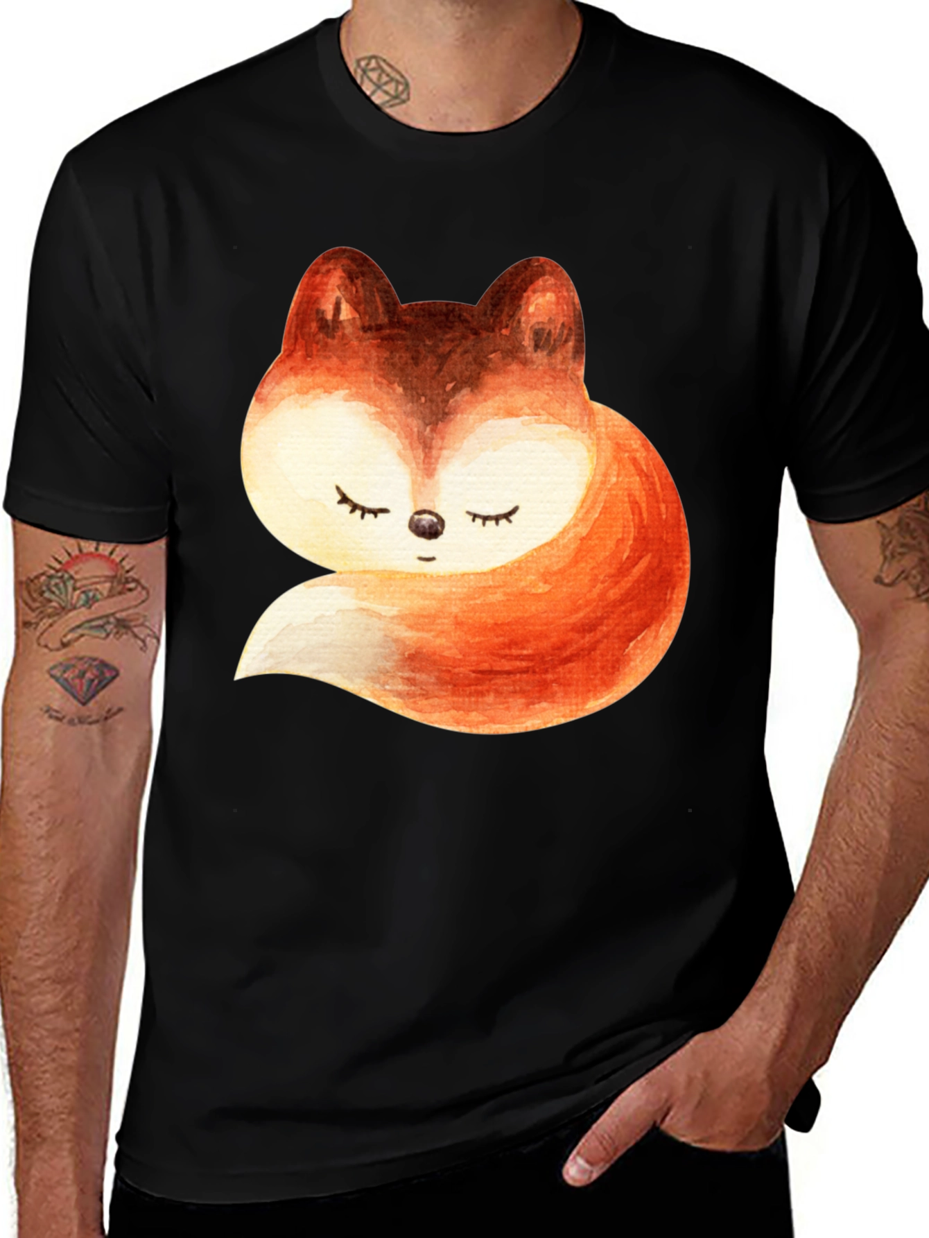 Variant 7 of Cute Fox Graphic Tee - Black Unisex T-Shirt