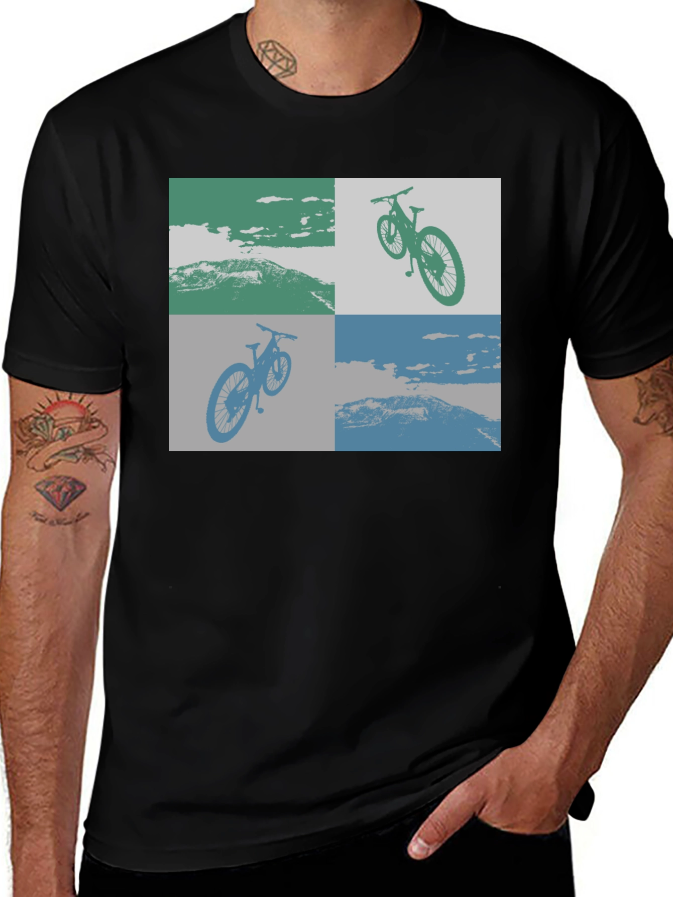 Variant 4 of Geometric Bike Scene Graphic Tee - Black