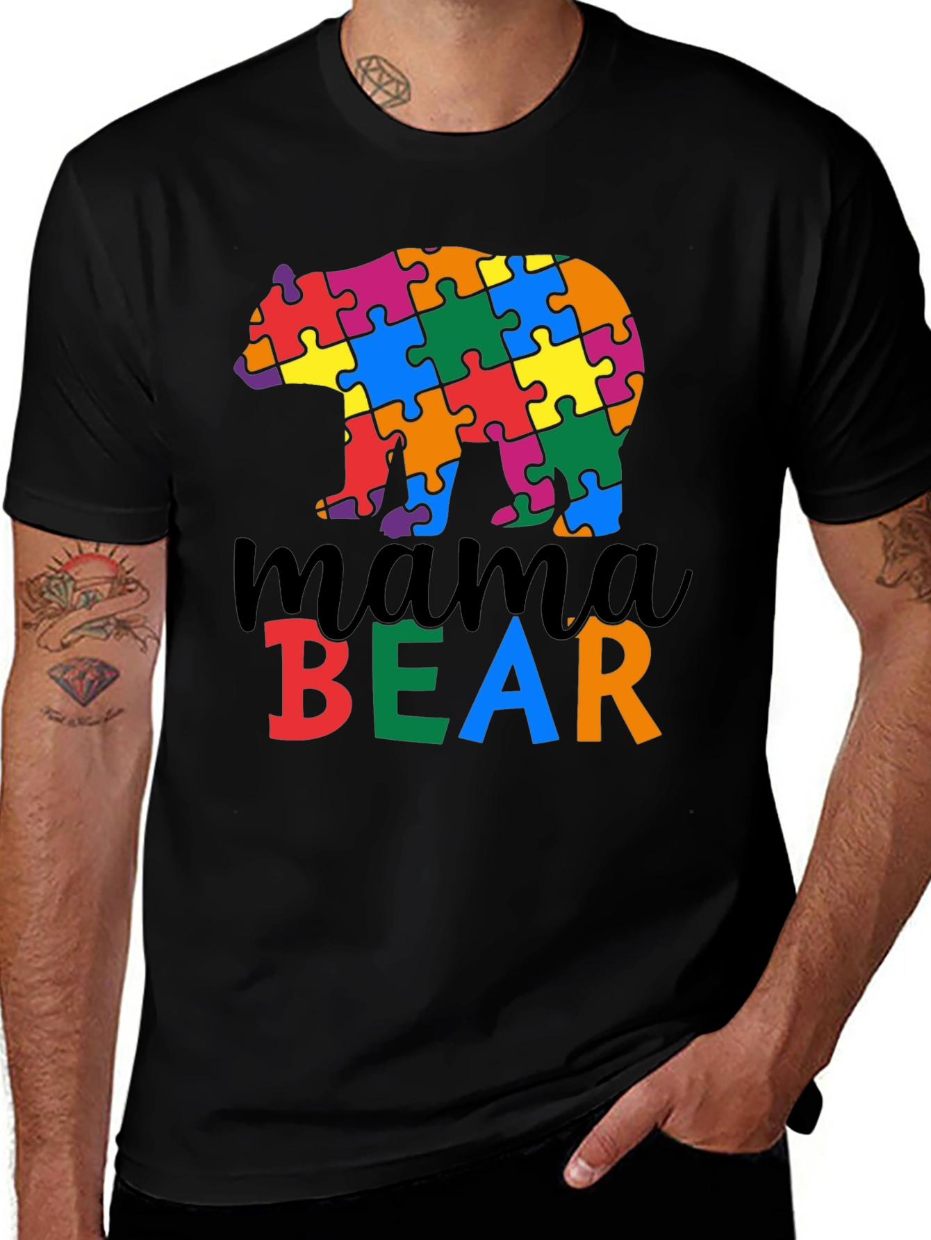 Variant 17 of Mama Bear Autism Awareness Puzzle Piece Bear Graphic Tee