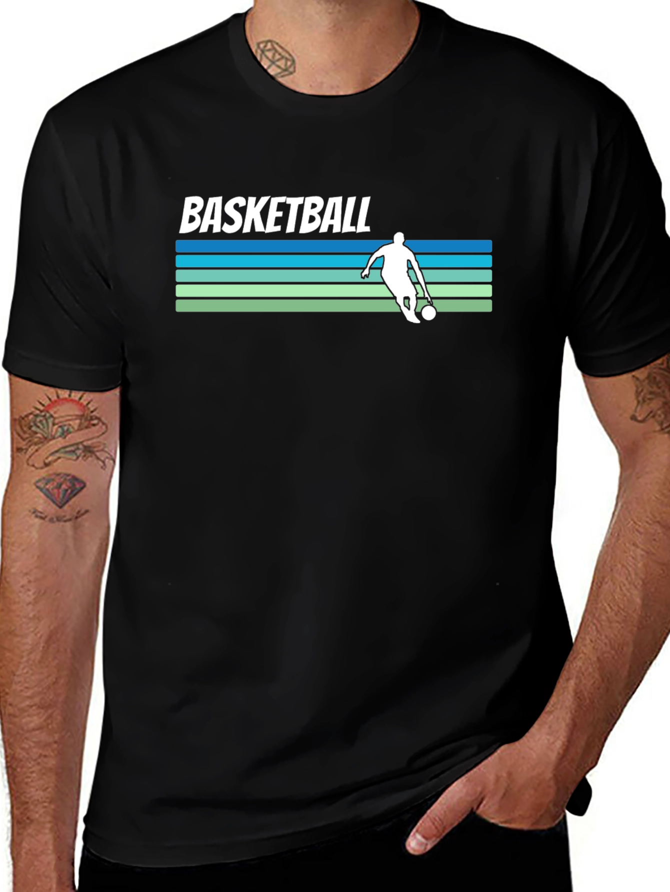 Variant 9 of Retro Basketball Graphic Tee - Black Cotton Shirt