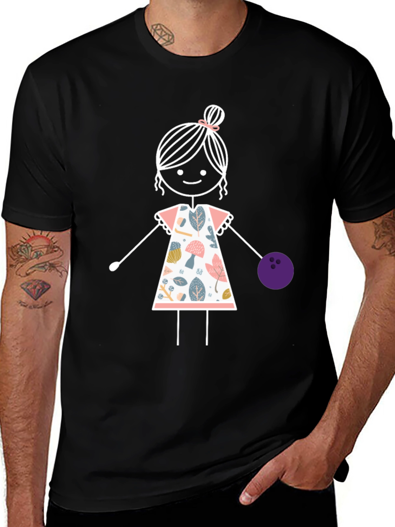 Variant 12 of Girl Bowling T-Shirt: Fun Floral Design