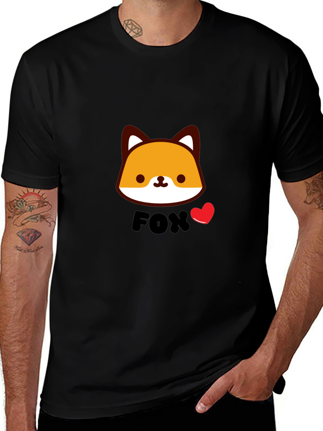 Variant 12 of Cute Fox Graphic Black T-Shirt for Men