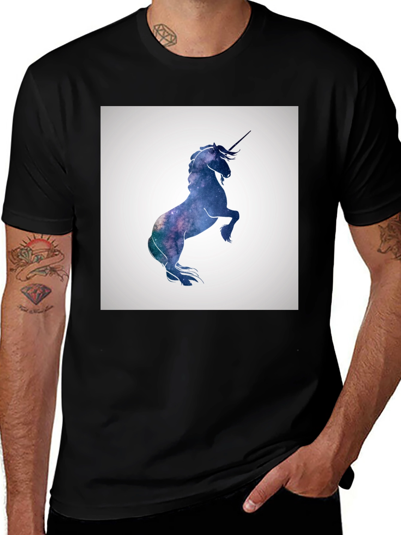 Variant 10 of Cosmic Unicorn Graphic Tee - Stylish Black T-Shirt