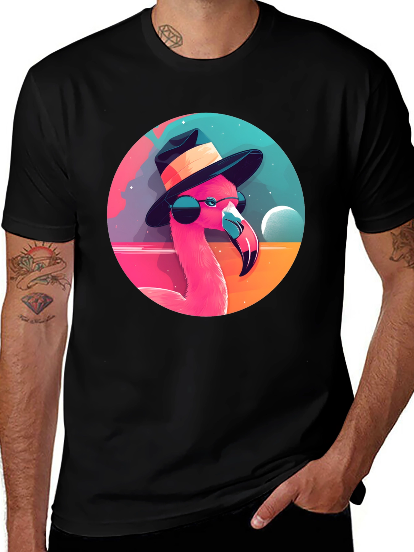 Variant 15 of Cool Flamingo Graphic Tee - Black Cotton Blend