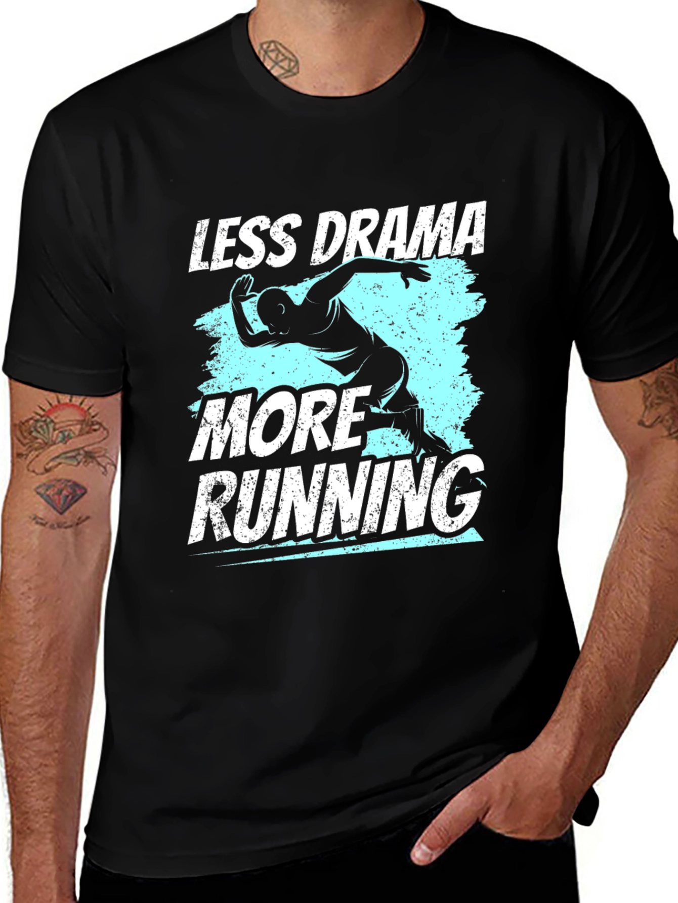 Variant 19 of Less Drama More Running Black Graphic T-Shirt