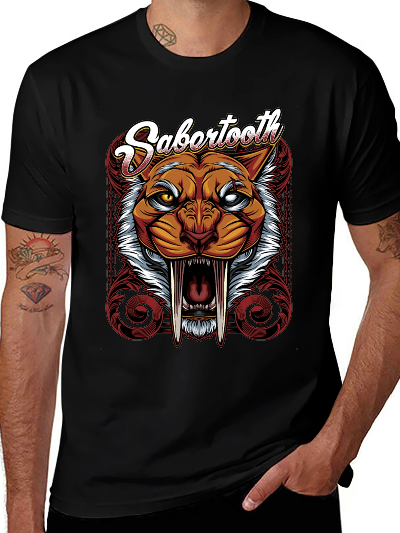Variant 7 of Sabertooth Graphic Tee - Fierce Feline T-Shirt