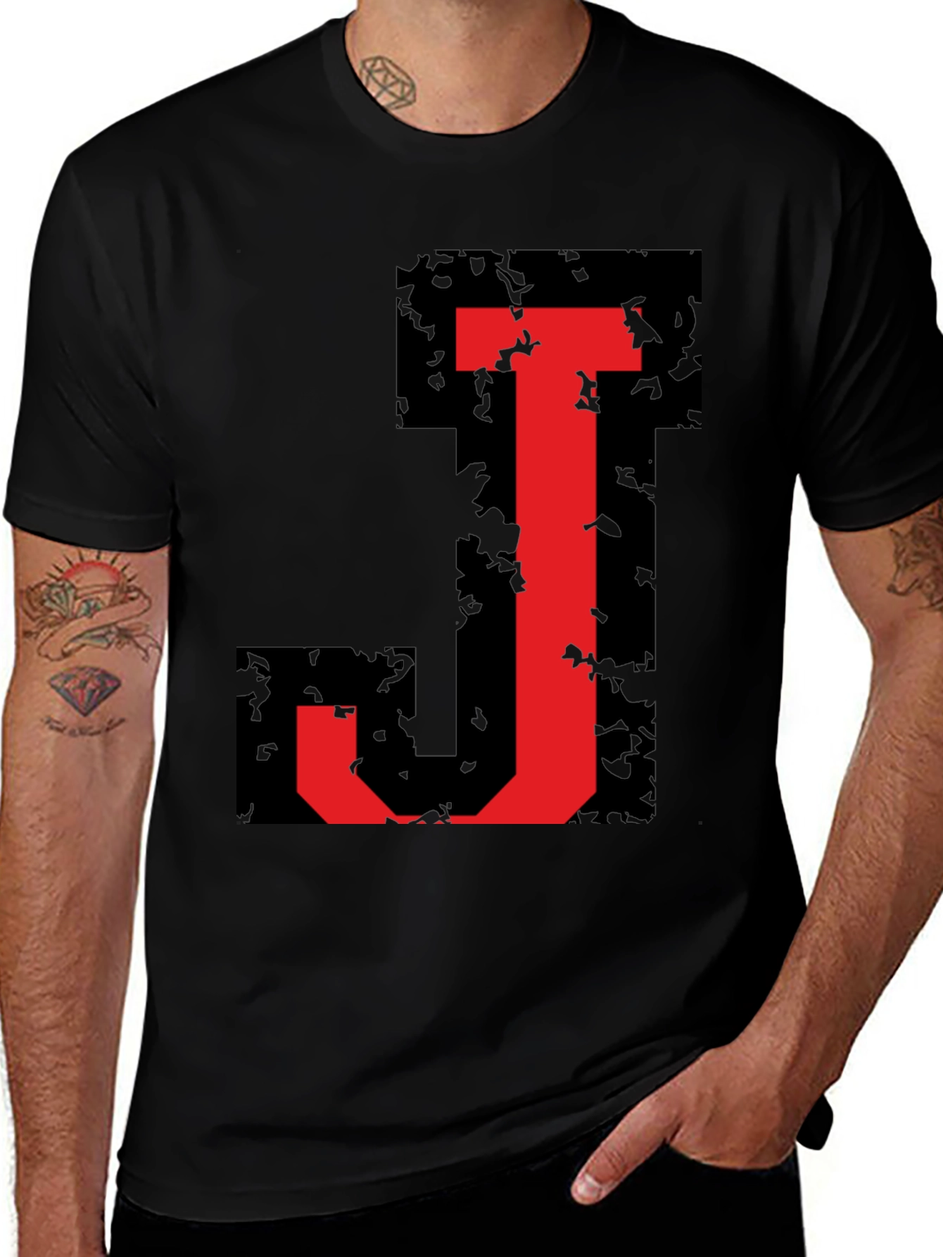 Bold 'J' Initial Graphic Black T-Shirt