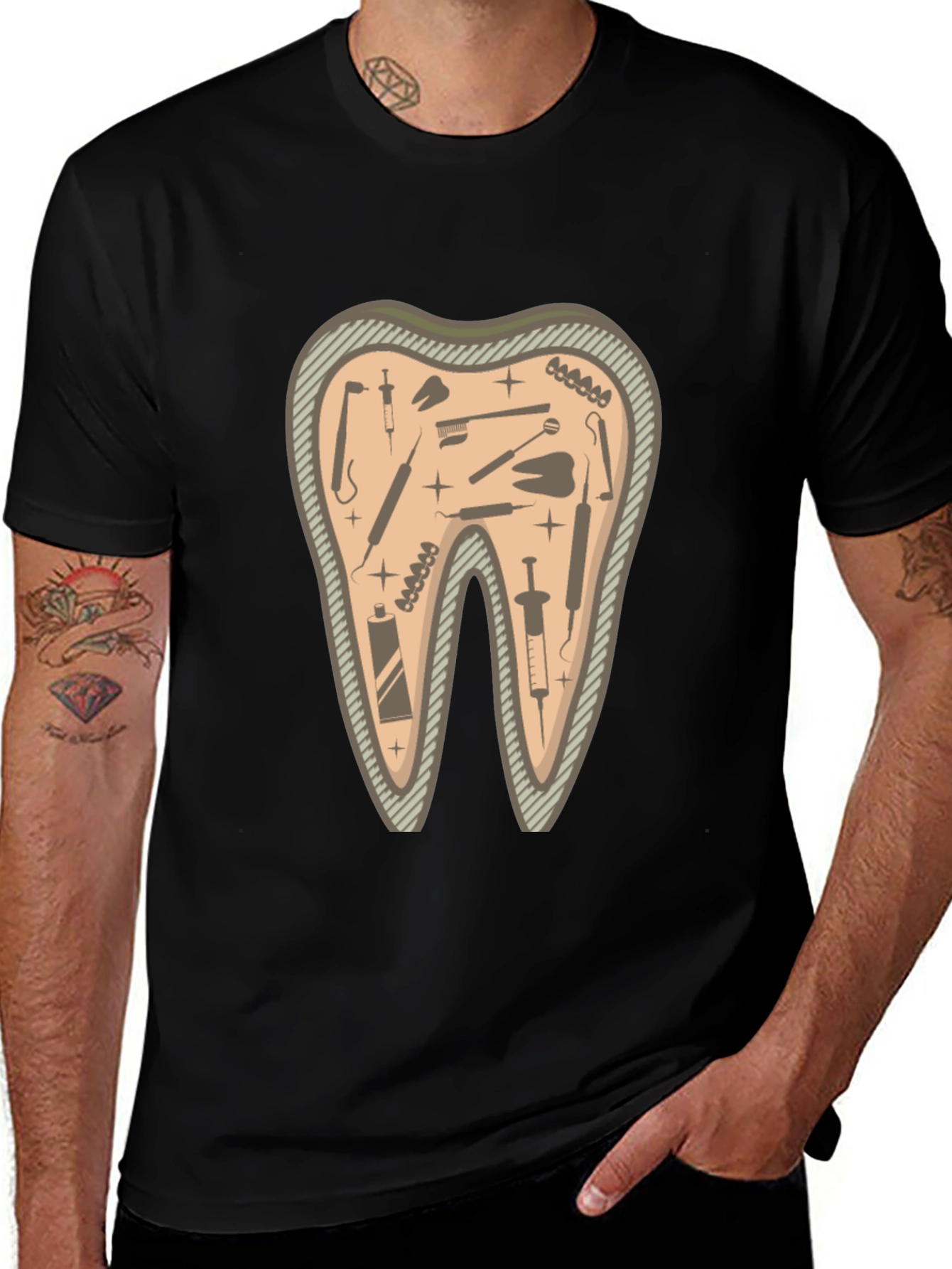 Variant 23 of Dentist Tool Tooth Black T-Shirt - Novelty Tee