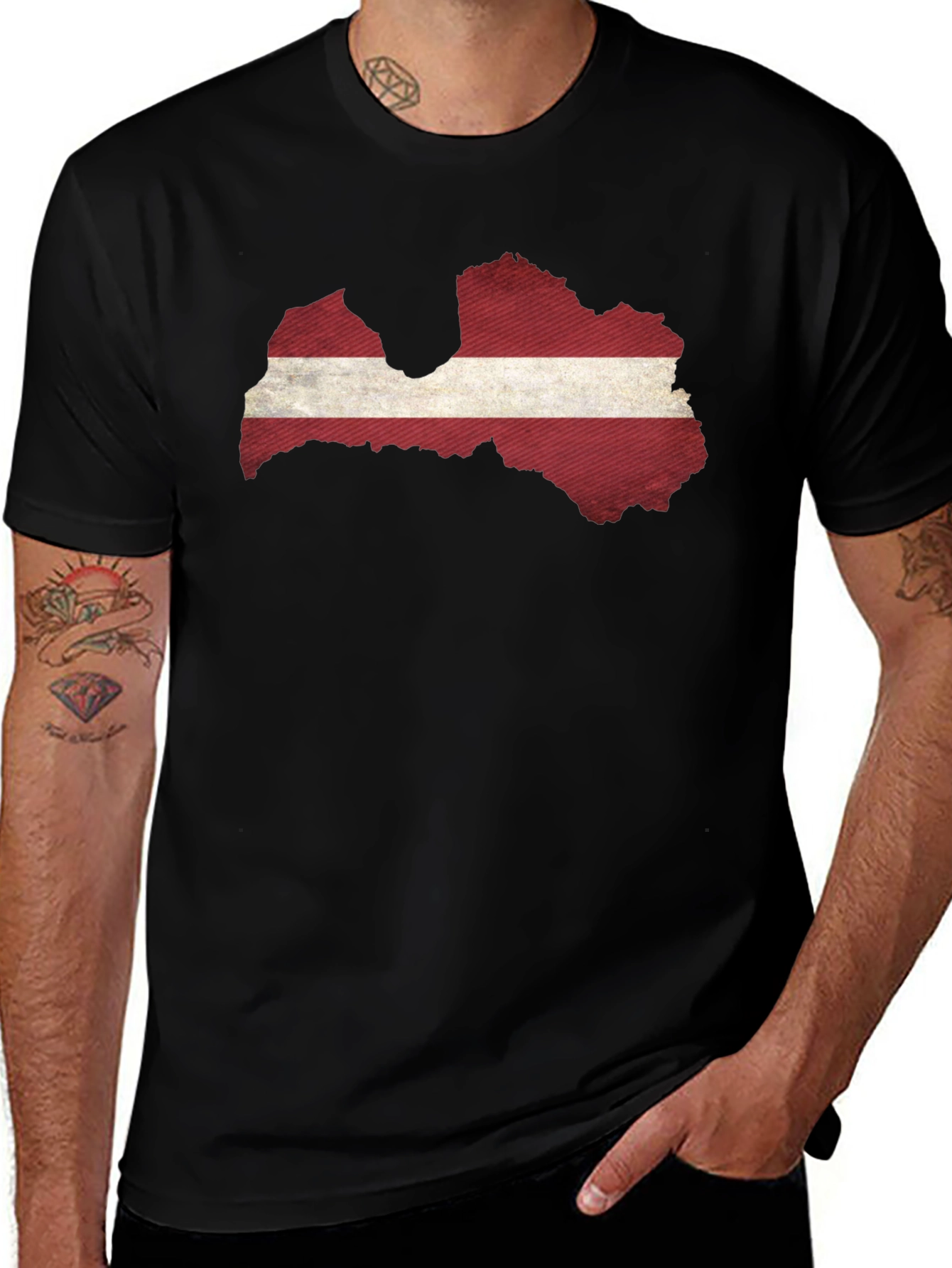 Variant 19 of Latvia Flag Map T-Shirt