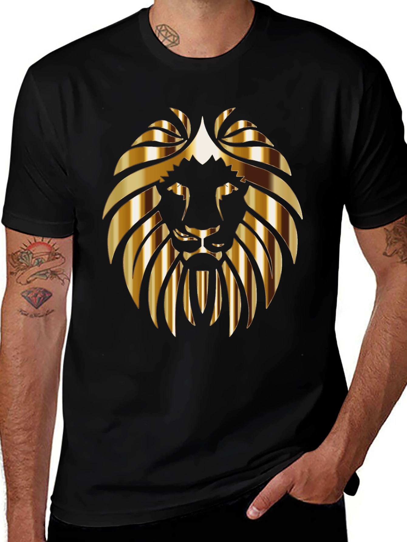 Variant 27 of Golden Lion Head Black T-Shirt