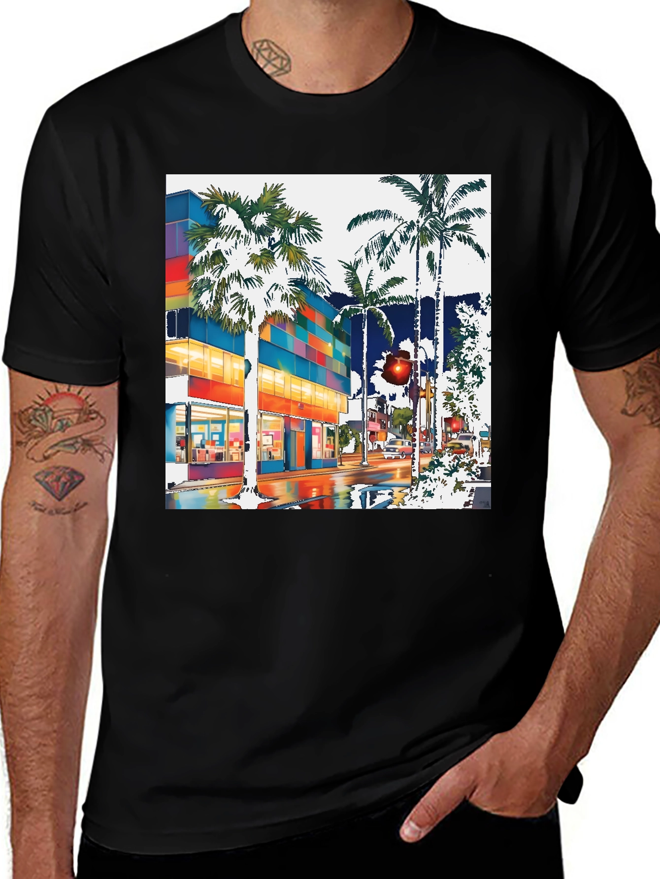 Variant 15 of Vibrant Cityscape Palm Tree T-Shirt