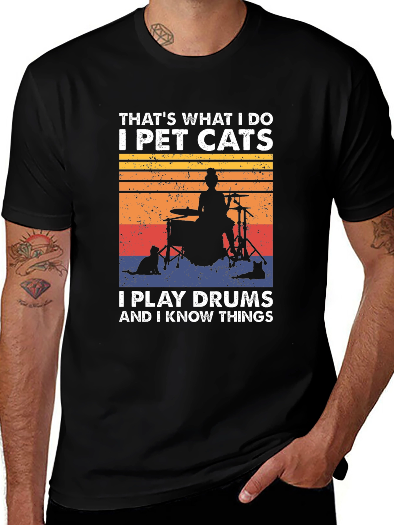 Variant 19 of I Pet Cats, Play Drums & Know Things T-Shirt