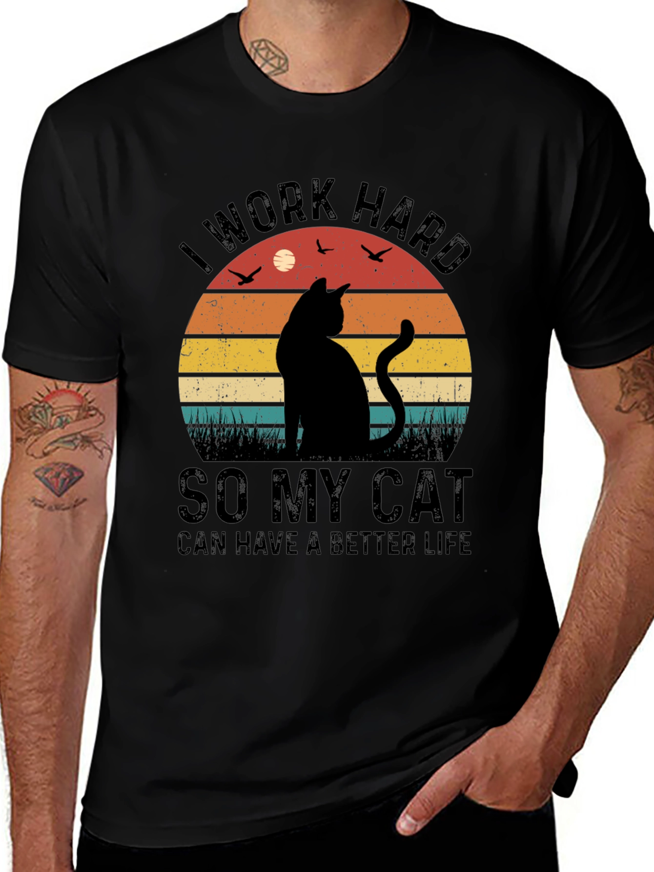 Cat Lover Graphic T-Shirt: I Work Hard for My Cat