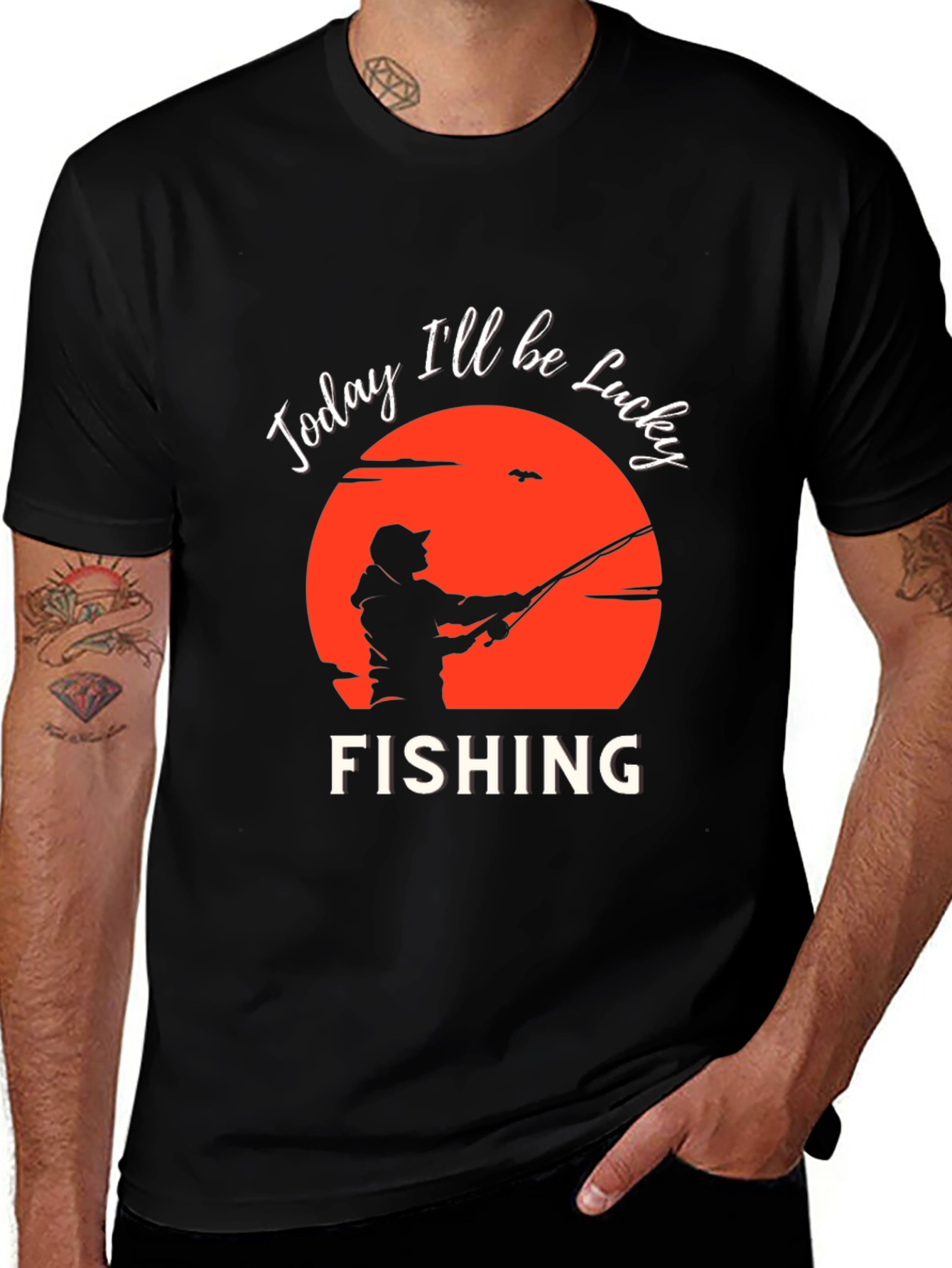 Variant 29 of Lucky Fishing Graphic T-Shirt - Black