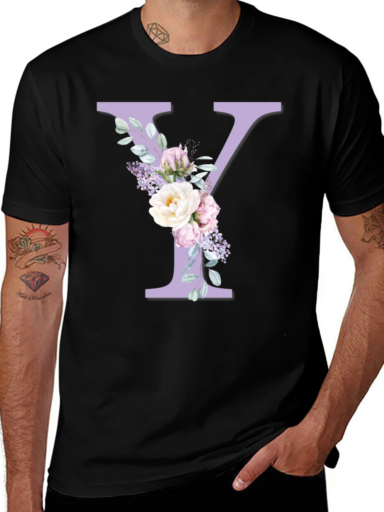 Variant 11 of Floral Letter Y Black T-Shirt