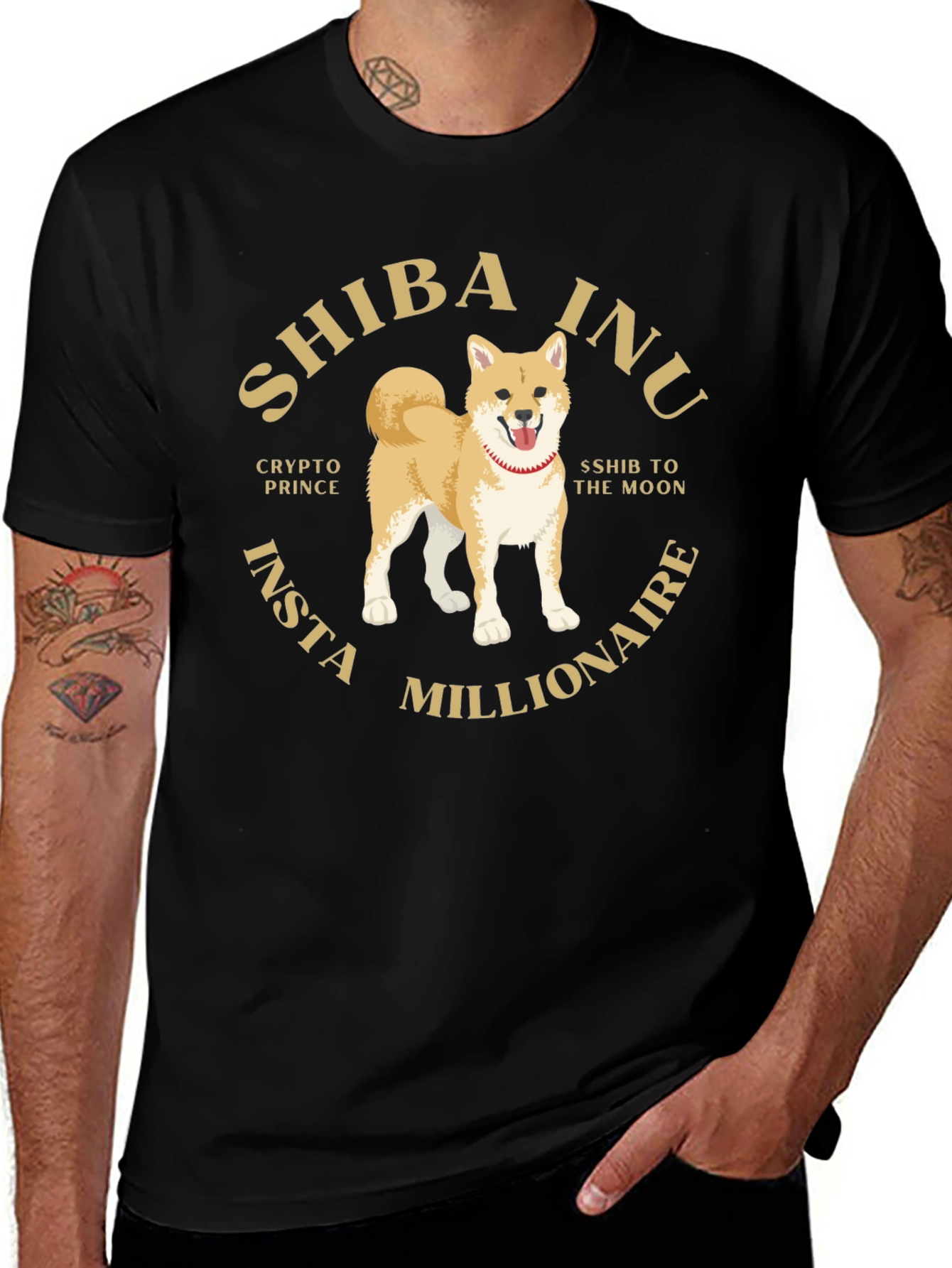 Variant 14 of Shiba Inu Crypto Prince Black T-Shirt