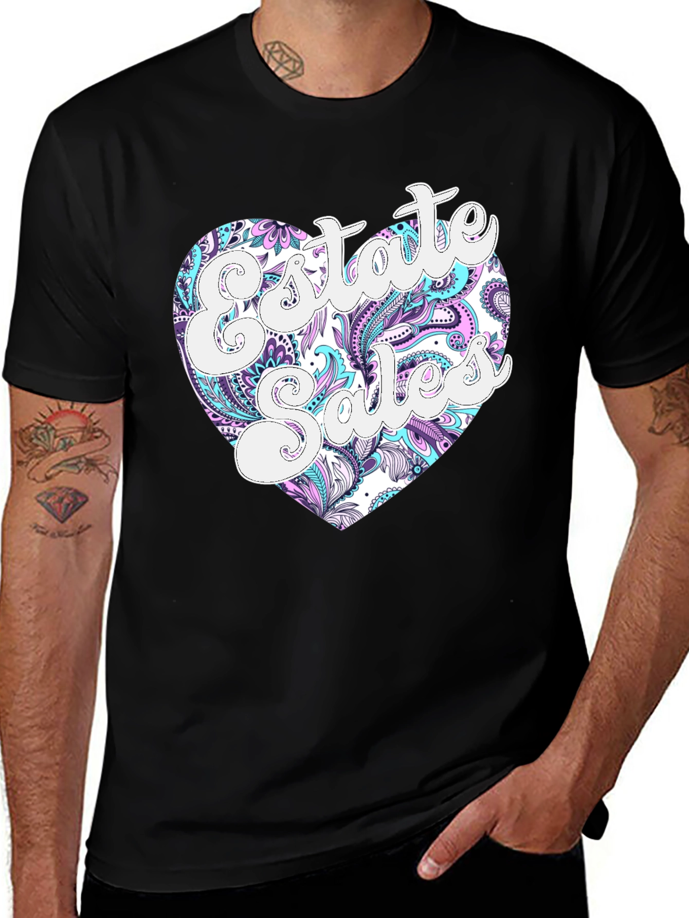 Estate Sales Heart Graphic Black T-Shirt