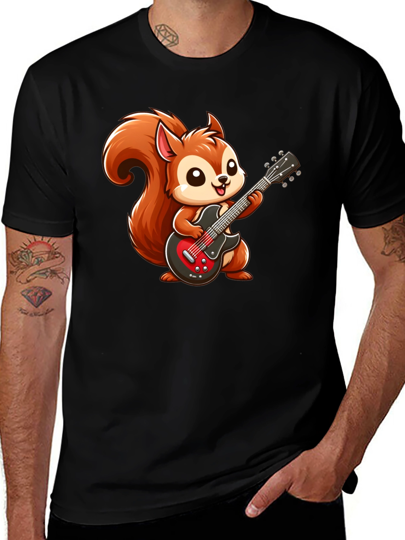 Variant 25 of Squirrel Playing Guitar Black T-Shirt