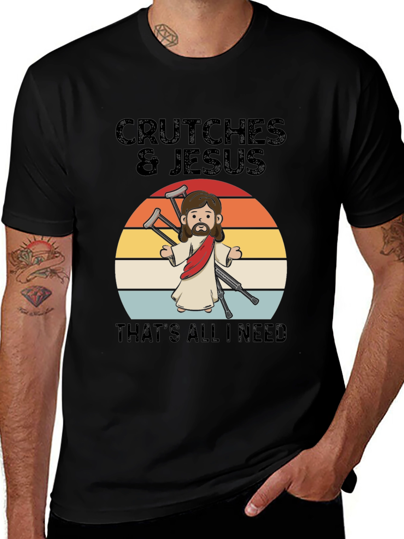 Black Crutches & Jesus Graphic T-Shirt main image