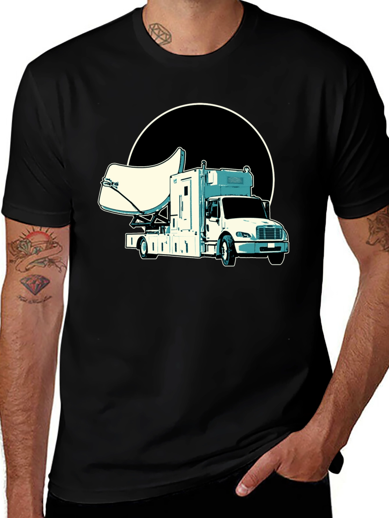 Satellite Truck T-Shirt - Cool Black Tee