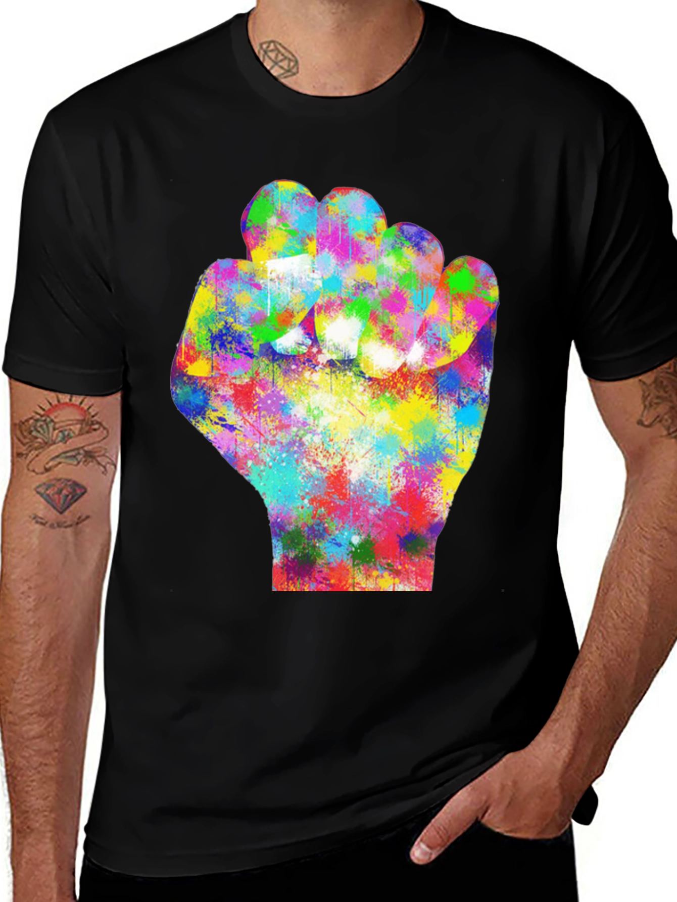 Black Colorful Fist Graphic Black T-Shirt main image