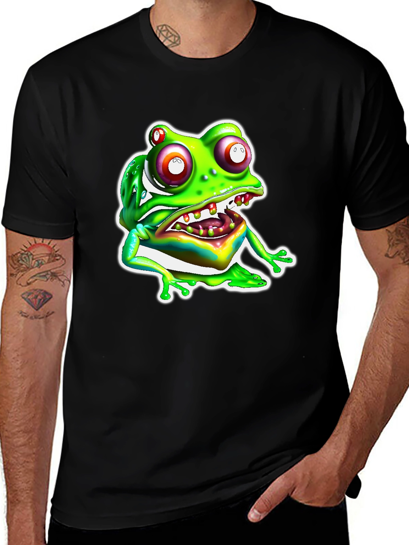Variant 19 of Frog Graphic Tee - Funny Weird Anatomy Black T-Shirt