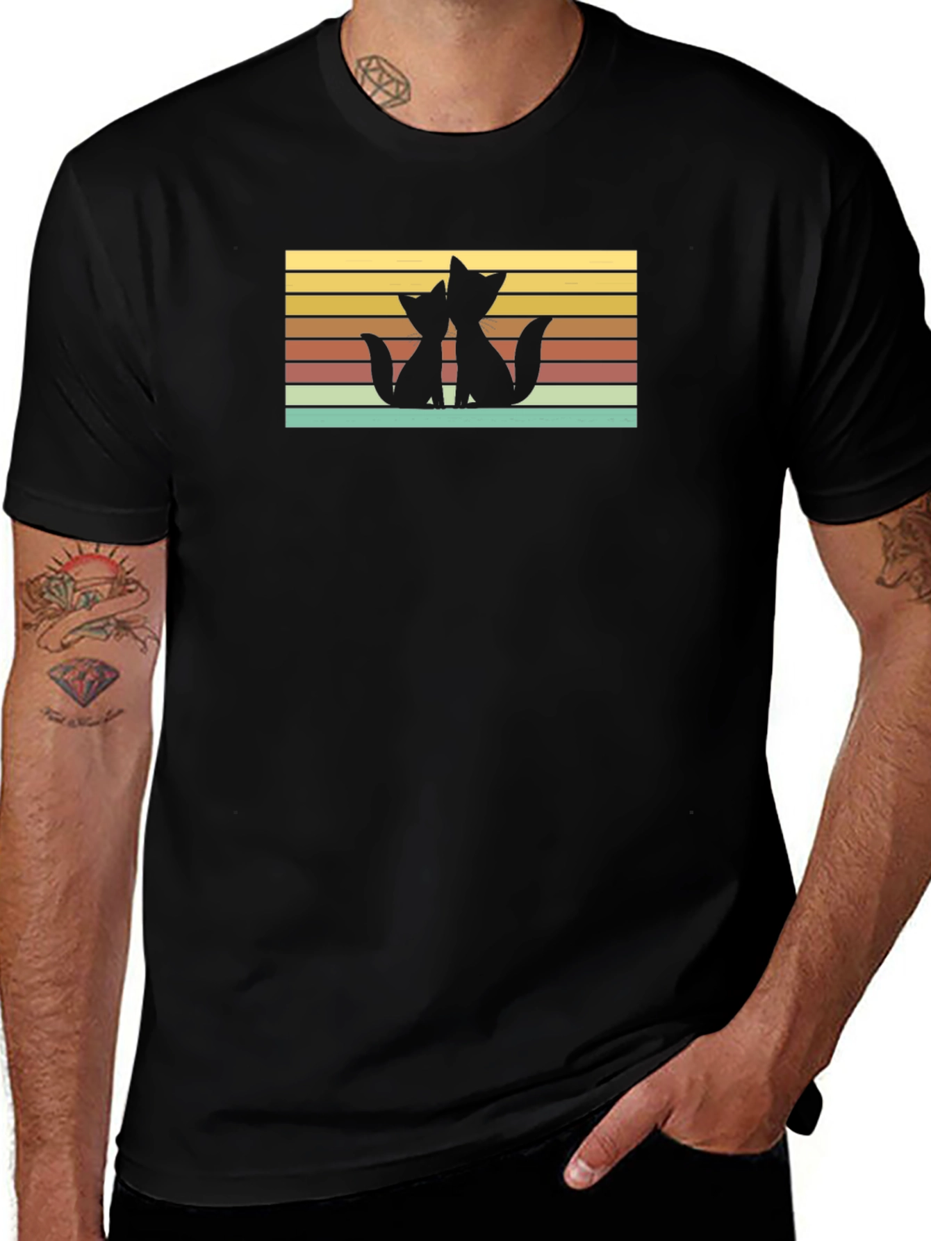 Variant 12 of Retro Cat Silhouette T-Shirt - Black