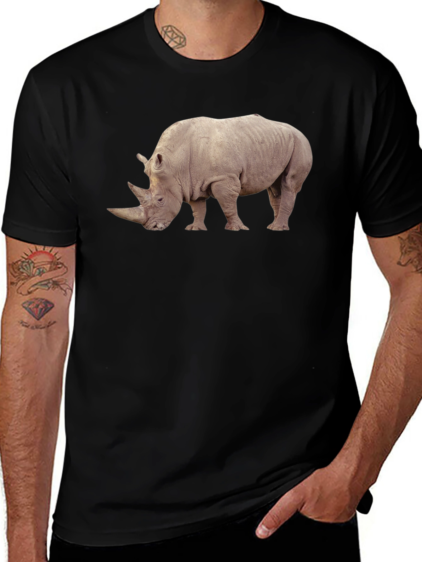 Variant 19 of Rhino Graphic Tee - Wildlife Lover's Black T-Shirt
