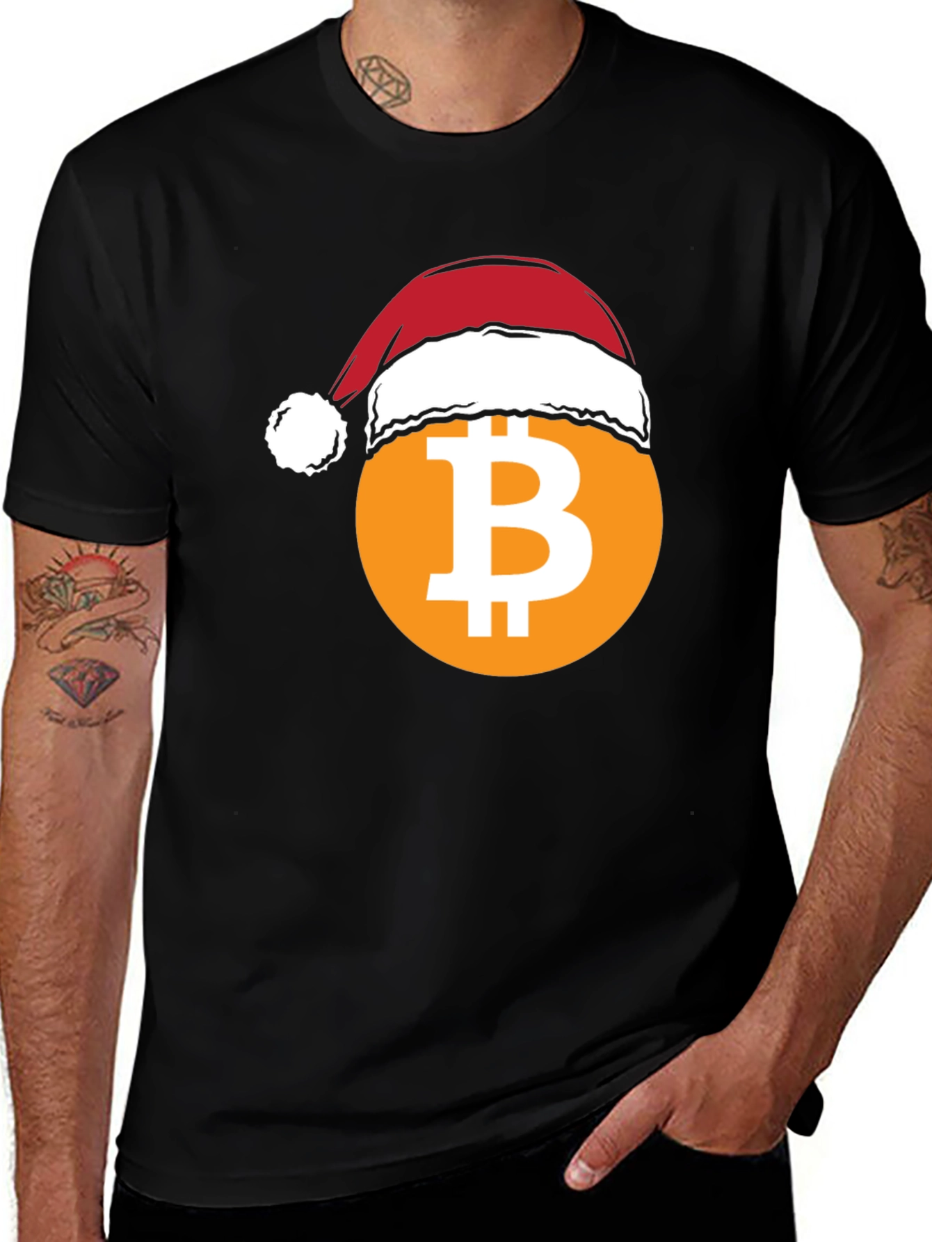 Bitcoin Santa Hat T-Shirt - Crypto Holiday Tee