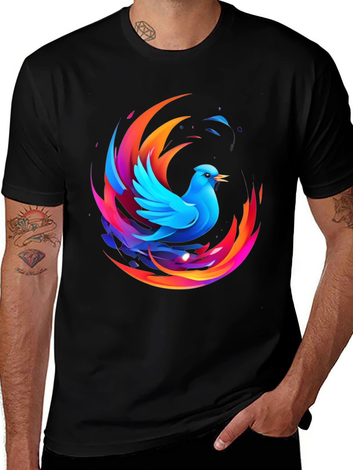 Variant 5 of Phoenix Bird Graphic Print Black T-Shirt