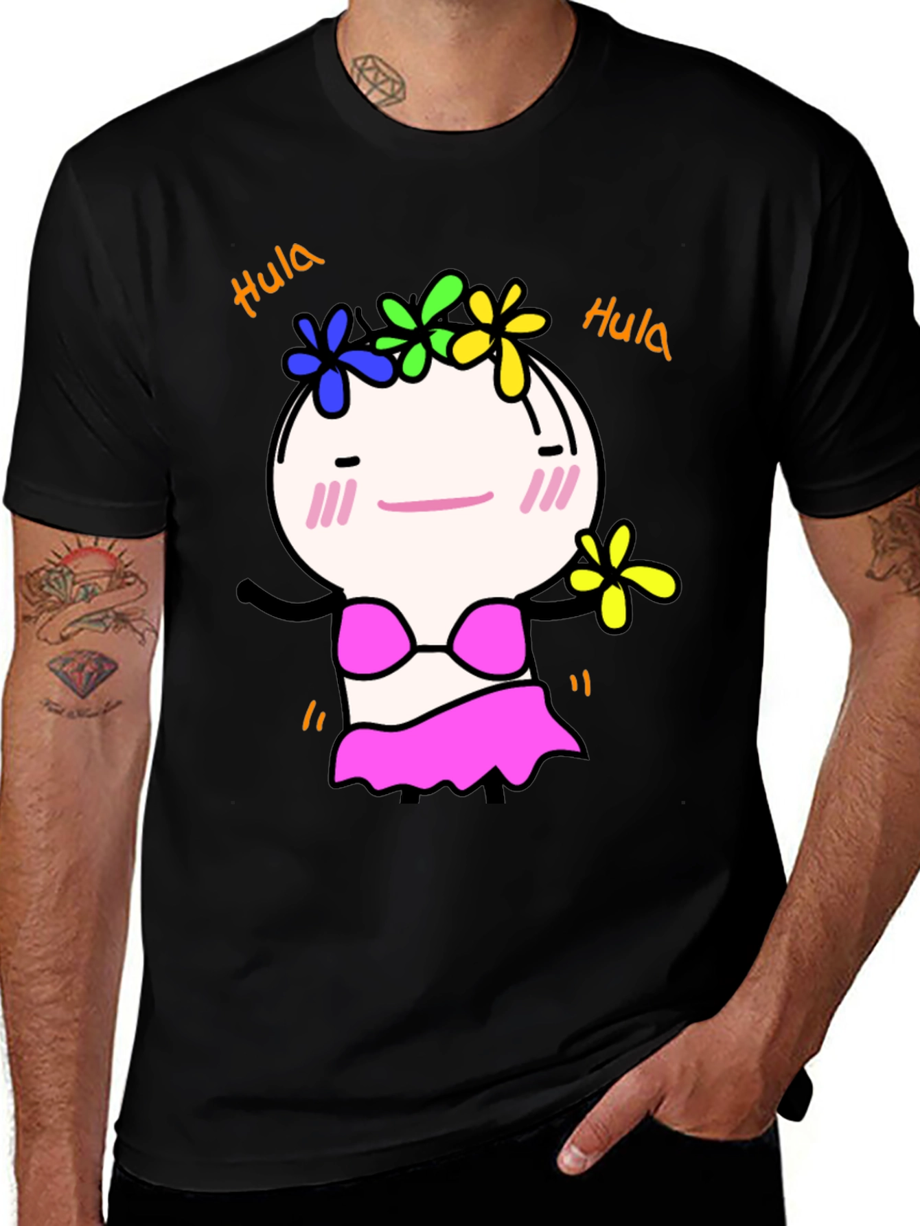 Hula Girl Black Tee - Fun Graphic T-Shirt