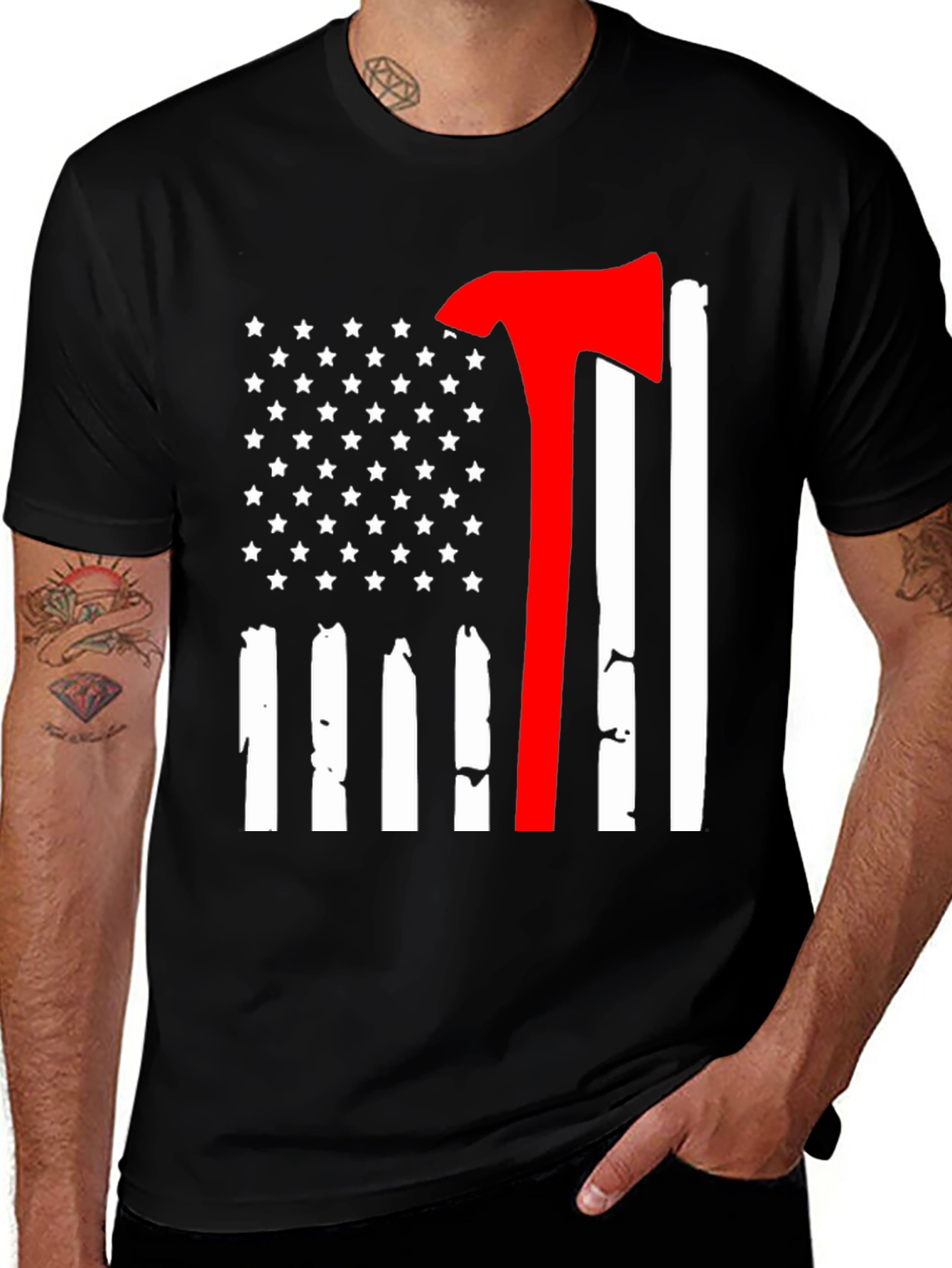 Variant 24 of Firefighter Axe USA Flag Graphic Tee