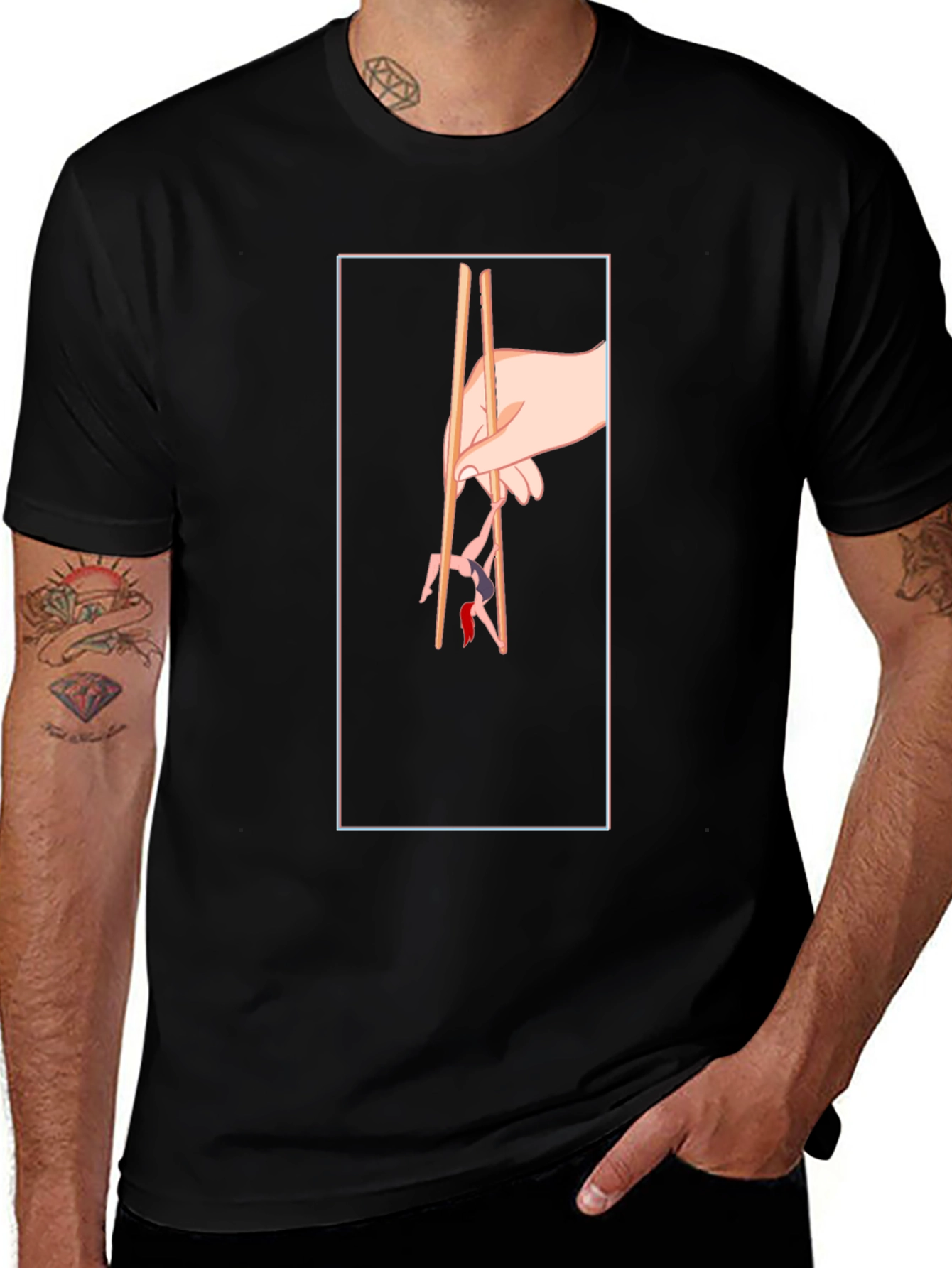 Black Chopstick Graphic Tee - Unique Hand Design main image