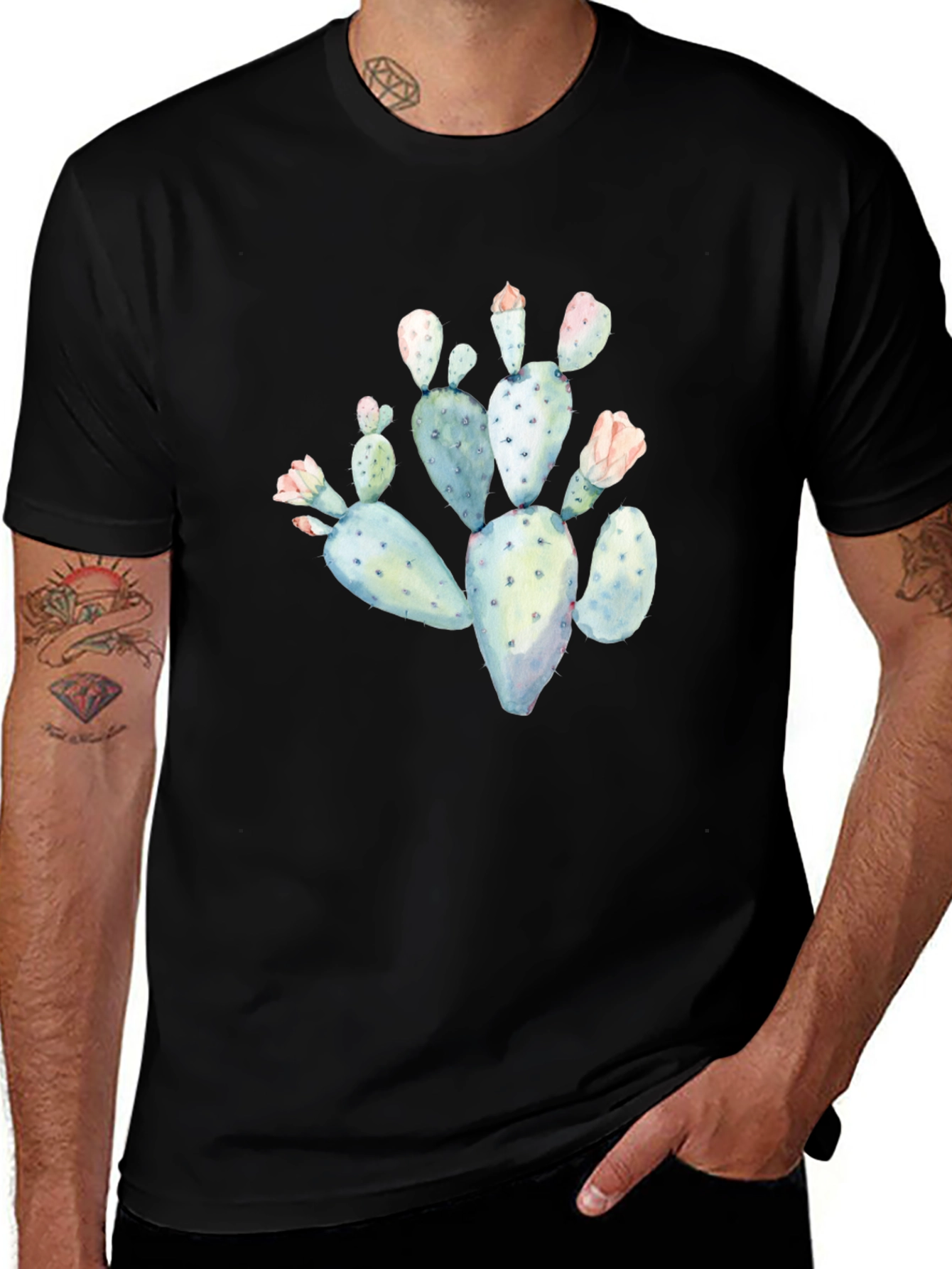 Variant 4 of Cactus Graphic Tee - Black Cotton T-Shirt