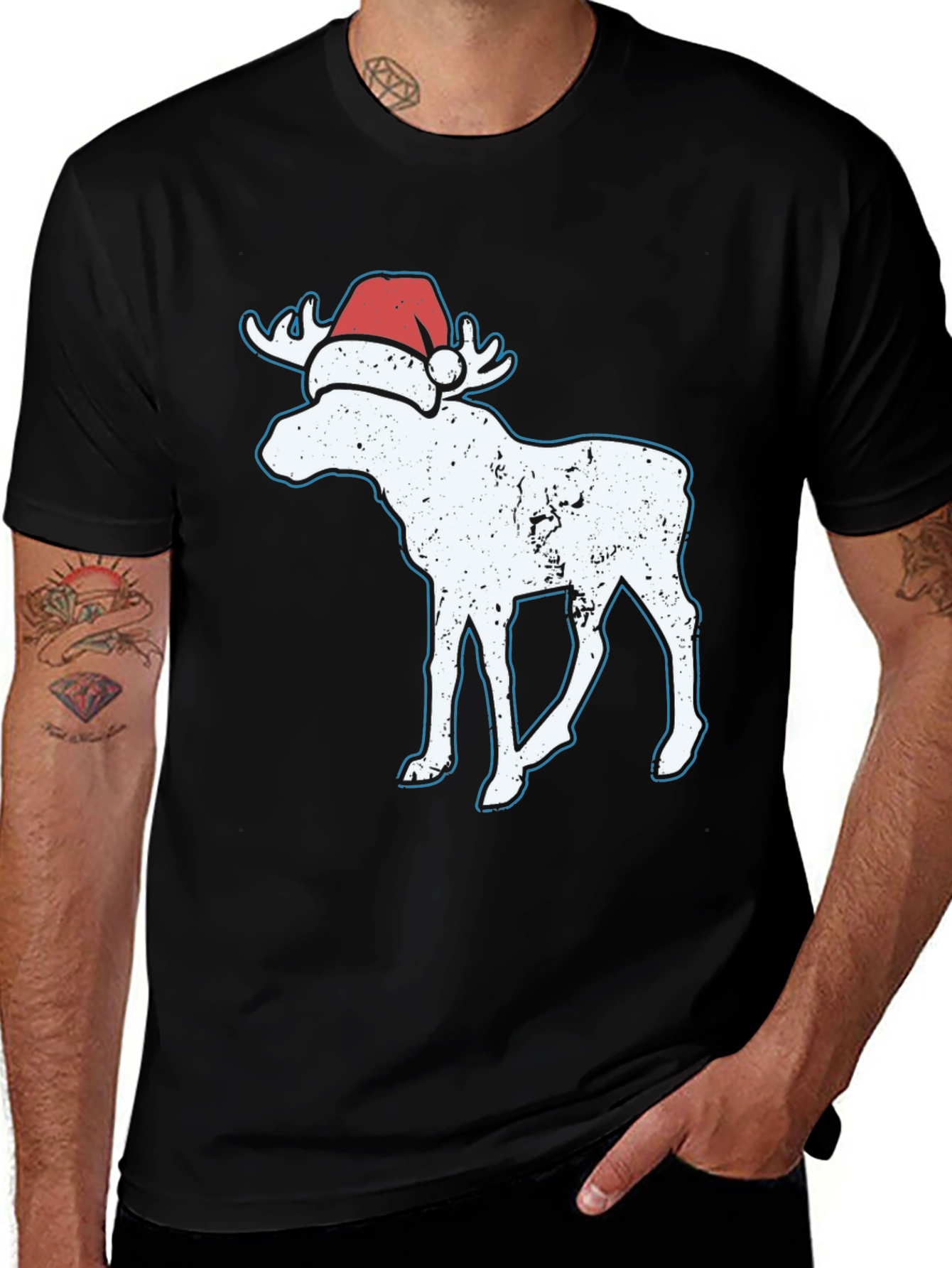 Variant 30 of Moose with Santa Hat Graphic T-Shirt