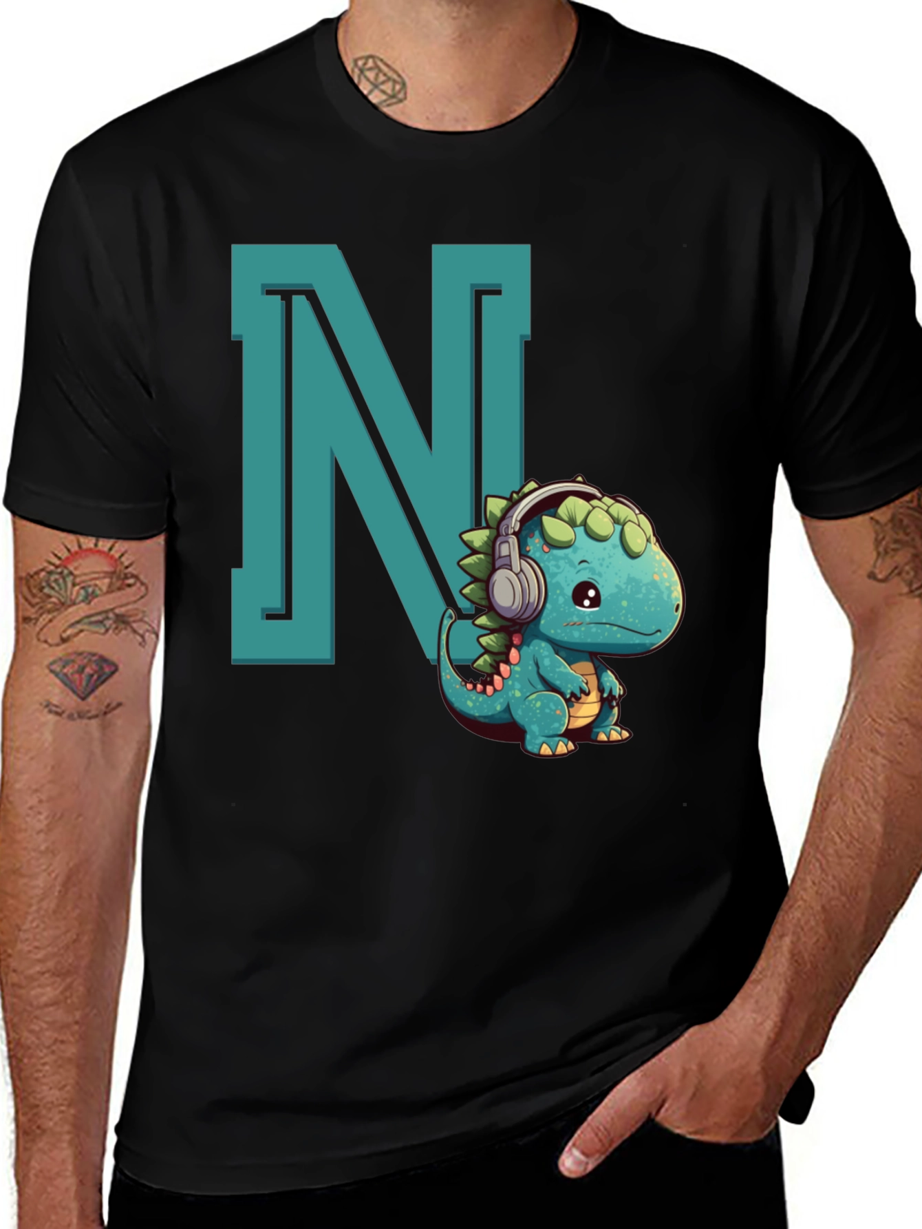 Variant 28 of Cute Dinosaur Letter N Graphic Tee
