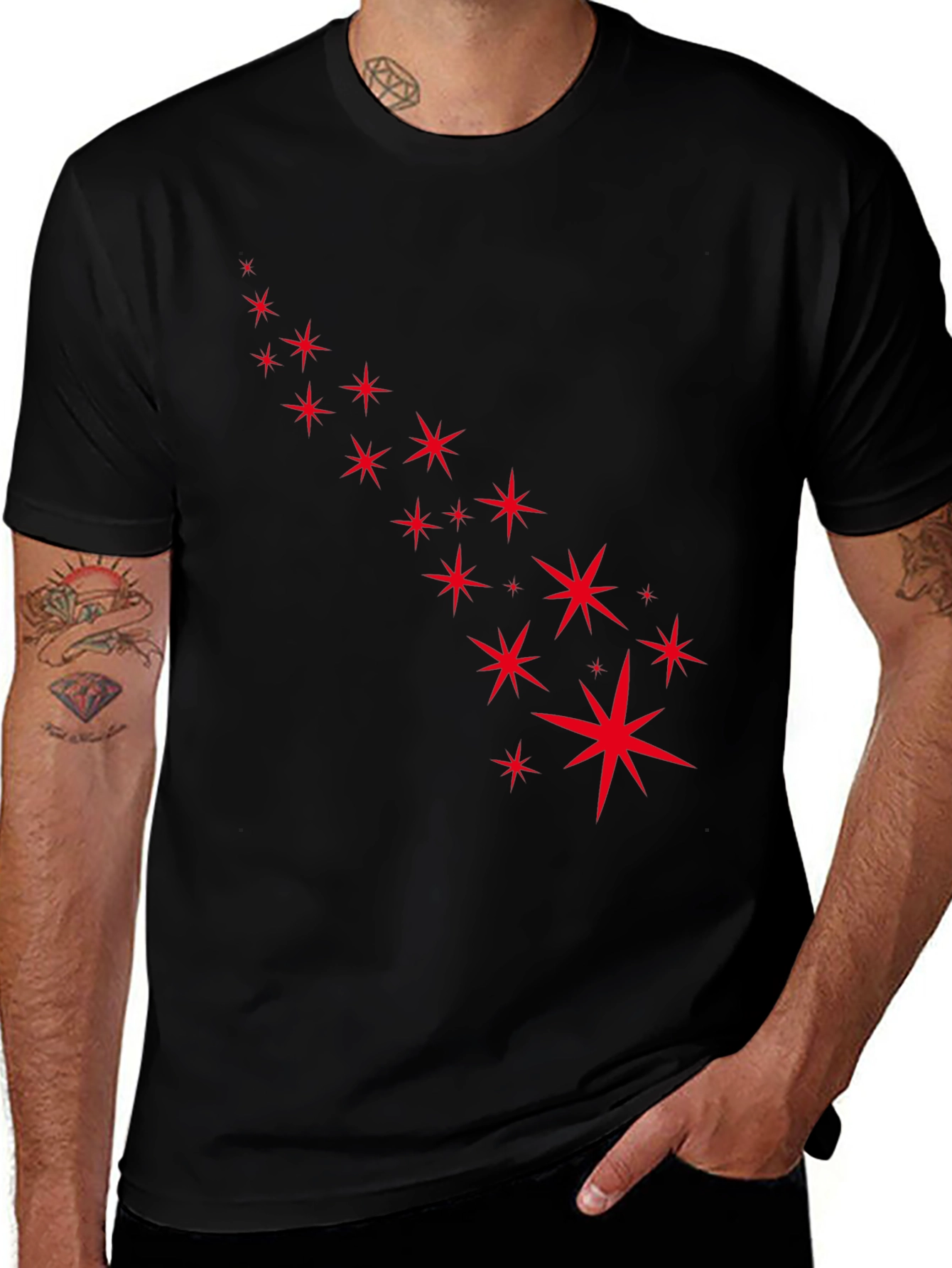 Variant 23 of Stylish Black Tee with Starry Red Design