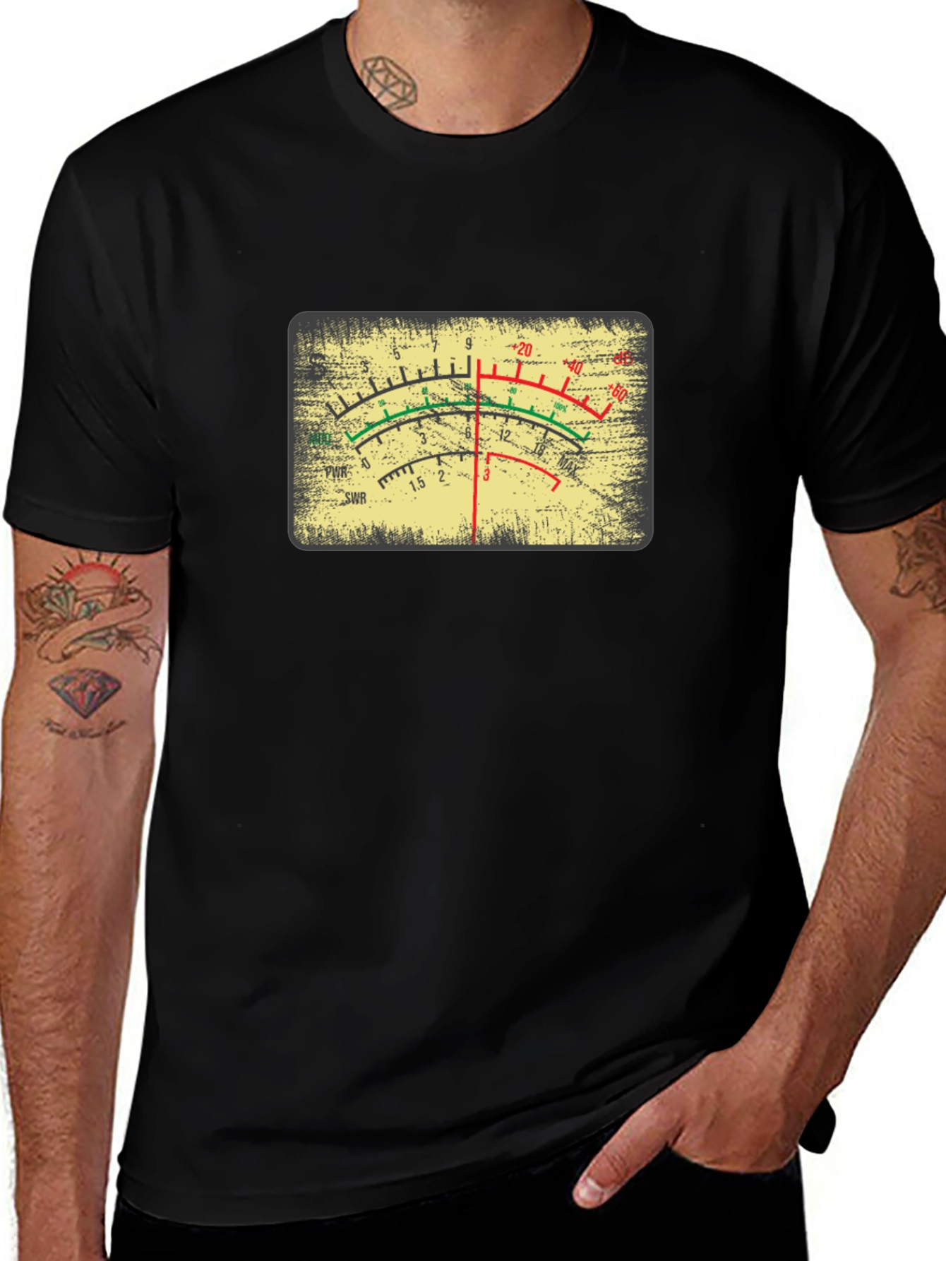 Analog Meter Graphic Tee - Retro Style Black T-Shirt