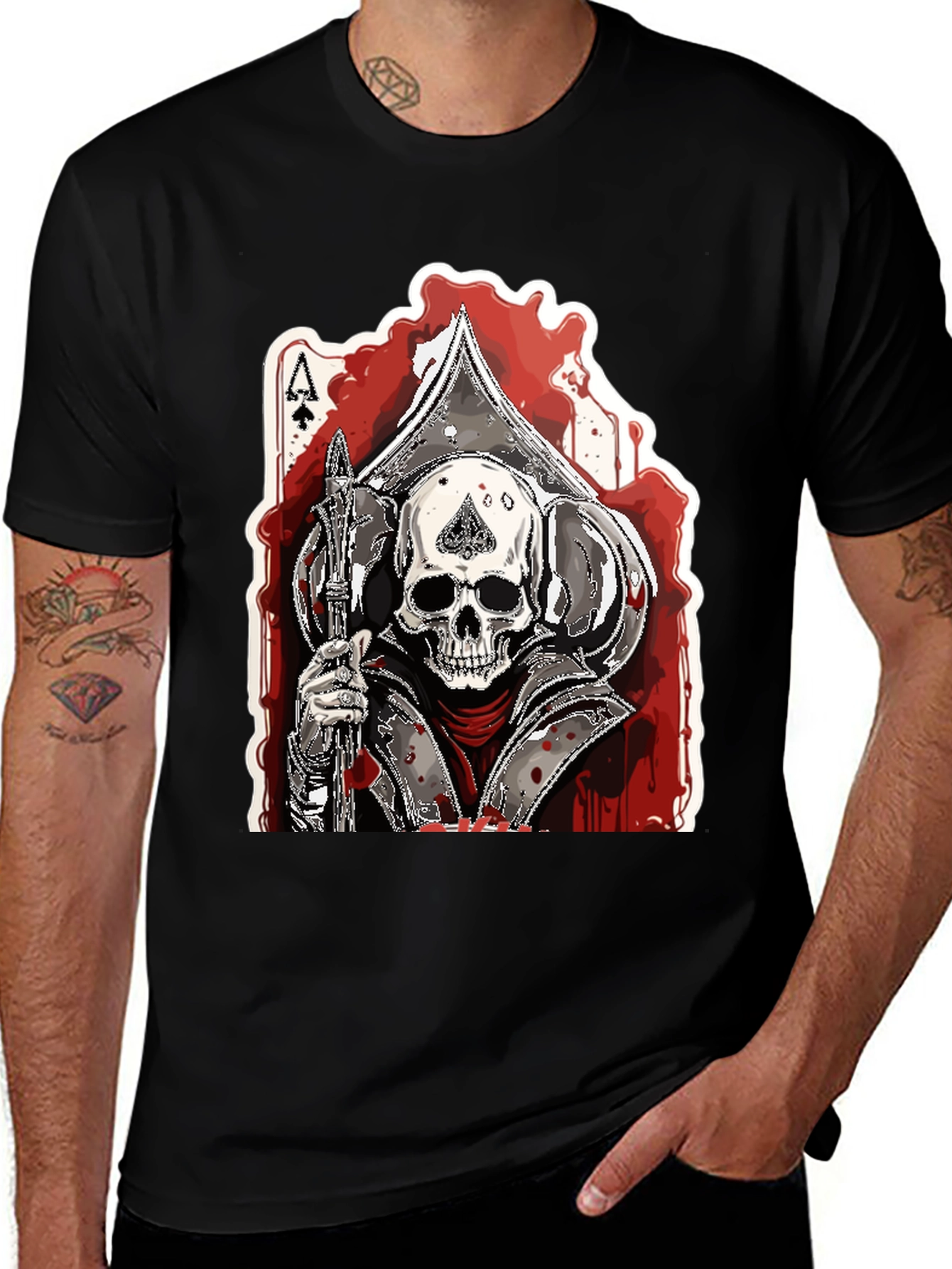 Black Ace of Spades Skull Graphic T-Shirt main image